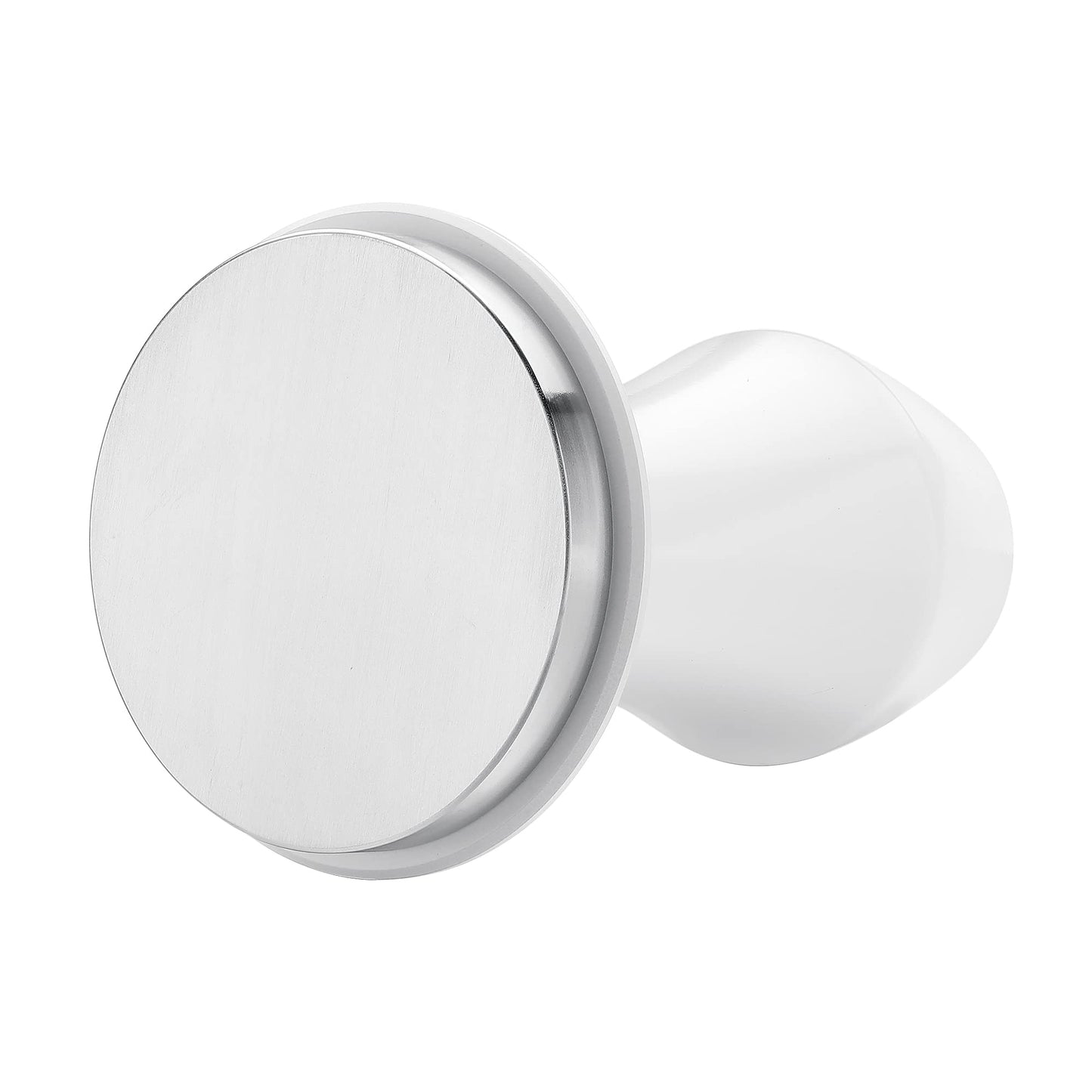 Normcore 58.5mm Coffee Tamper V4.1 with Click Sound Feedback, Espresso Spring Loaded Tamper with 304 Stainless Steel Flat Base Base, Anodized Aluminum Handle with Silicone Stand, White
