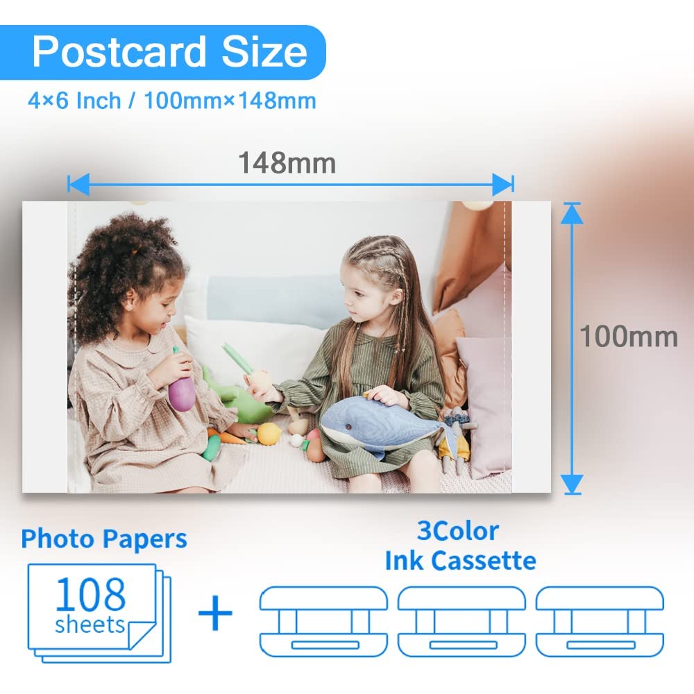 Replacement Selphy CP1300 Paper and Ink, KP-108IN 4x6 Inch Photo Paper for Selphy CP1300 CP1200 CP1000 CP910 CP900 CP800 CP790 Photo Printers, 108 Sheets Photo Paper Set and 3 Color Cartridges