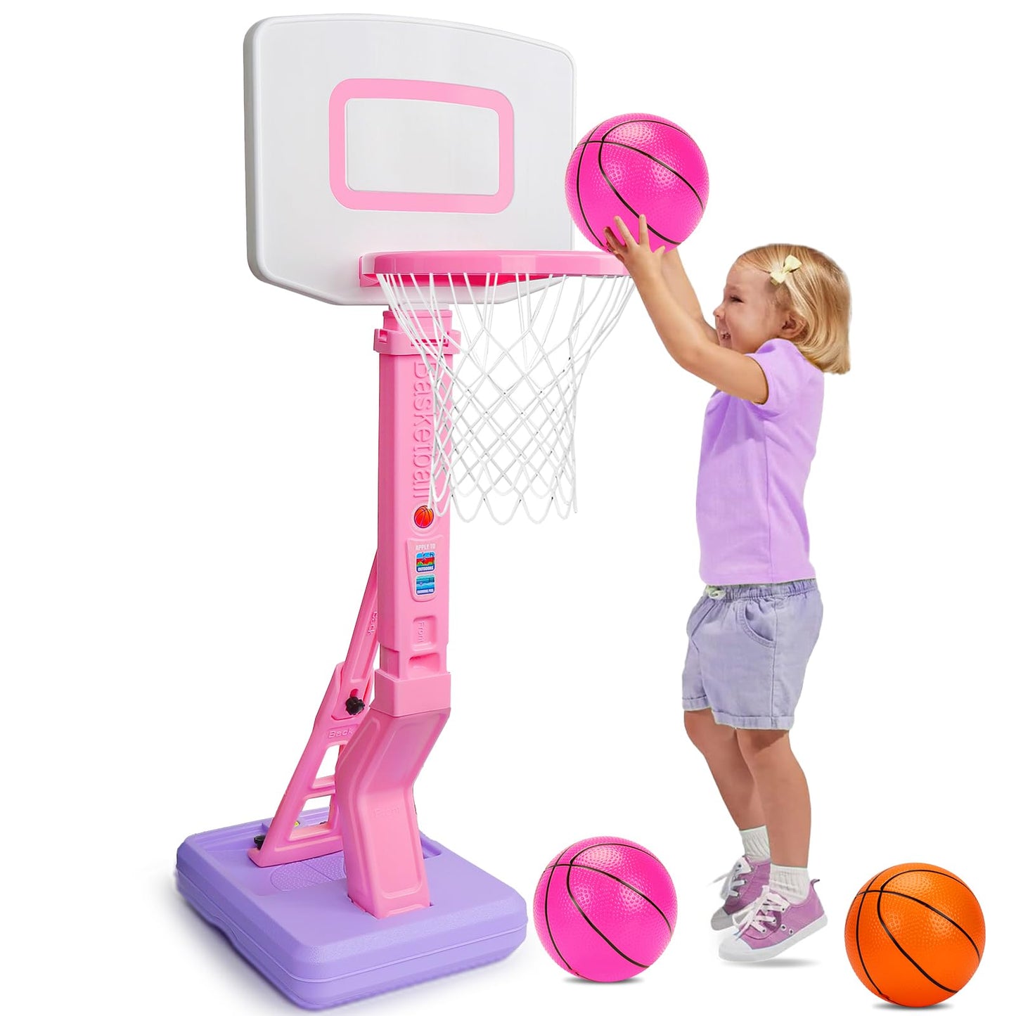 Basketball Hoop Indoor for Toddler, Adjustable Portable Basketball Hoop Set, Poolside Outdoor Backyard Outside Basketball Game Toy for Kids Age 3 4 5 6 7 8 (Pink Hoop)