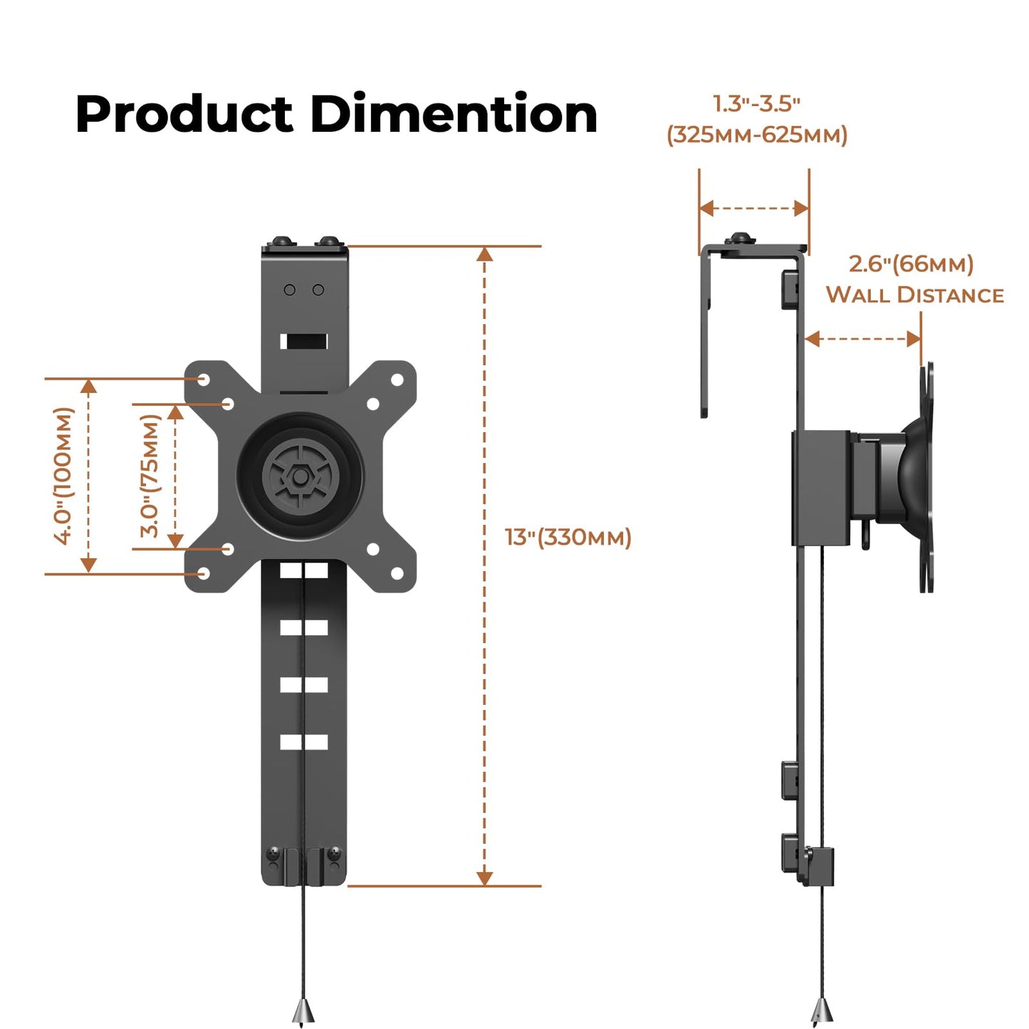 JOY Worker Cubicle Monitor Mount - Height Adjustable Hanging Mount, 13"-34" Cubicle Monitor Hanger, VESA 75*75/100*100mm, Clamp Hook Top Holds Up to 17.6 lbs, Black