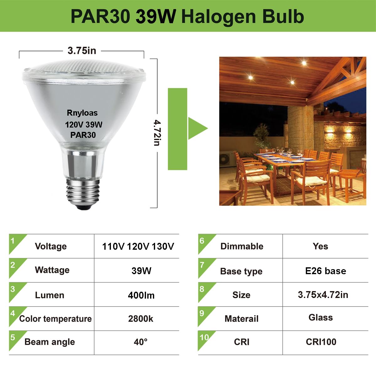 Rnyloas PAR30 Long Neck Halogen 50W 120v, 6 Pack High Output 700LM PAR30 Flood Light, PAR30 Dimmable, Long Lasting PAR 30 E26 Warm White 2800K PAR 30 Light Bulb Halogen for Home Lighting