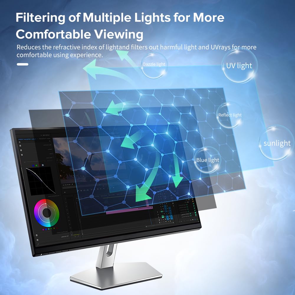 MOBDIK 22 Inch Monitor Computer Privacy Screen Filter for 16:9 Aspect Ratio, Anti Blue Light, Anti Glare & Spy - 1 Pack