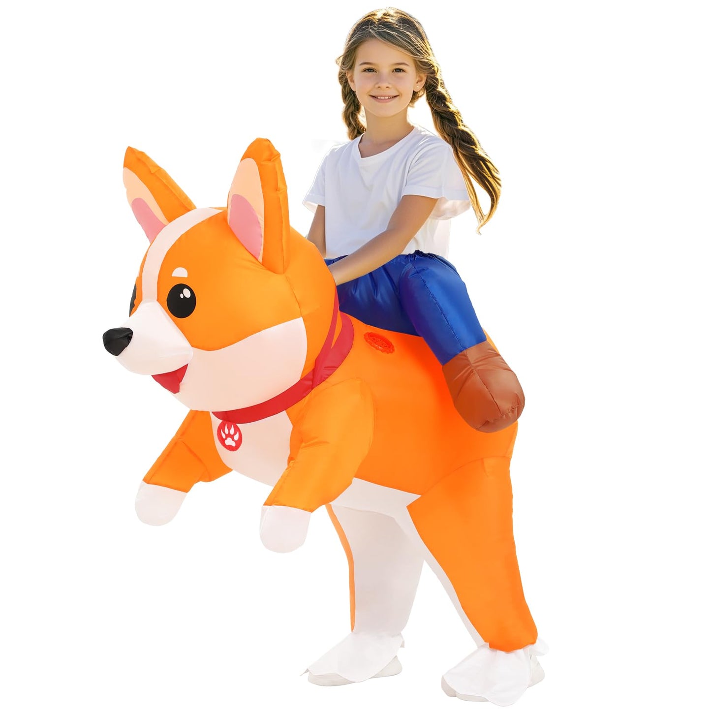 Inflatable Costumes Kids Dog Costume Halloween Blow Up Ride on Corgi Costume Girls Boys Animal Cosplay Party (Corgi-Kids)