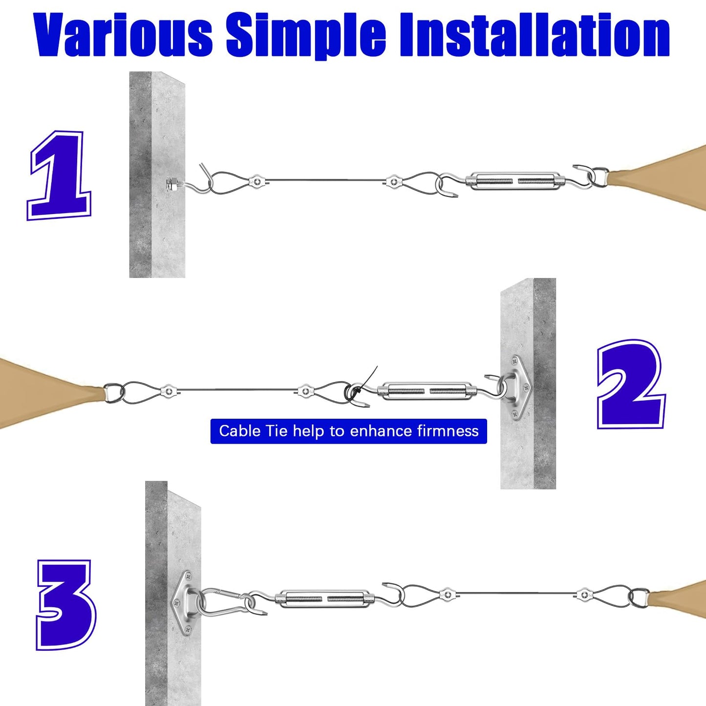 121PCS Sun Shade Sail Hardware Kit, Includes 4pcs 10ft Nylon Coated Cable Wire, 304 Stainless Steel Sun Shade Sail Installation Kit for Triangle Rectangle Shade Canopy for Outdoor Patio