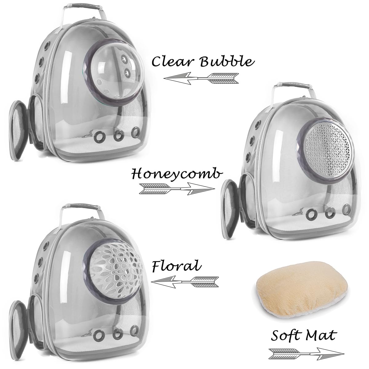 Space Capsule Astronaut Pet Backpack Carrier for Cat and Small Dog, Clear Bubble Dome Window with Soft Pillow, Airline Approved (Grey)