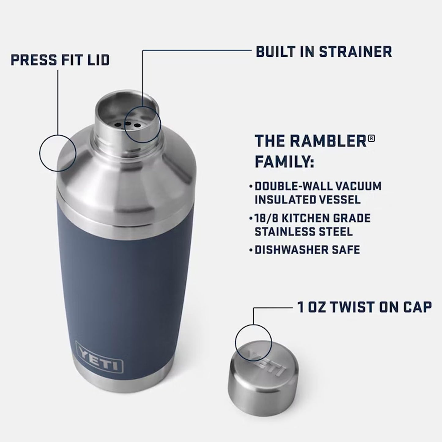 YETI Rambler 20 oz Cocktail Shaker, Stainless Steel, Vacuum Insulated, King Crab
