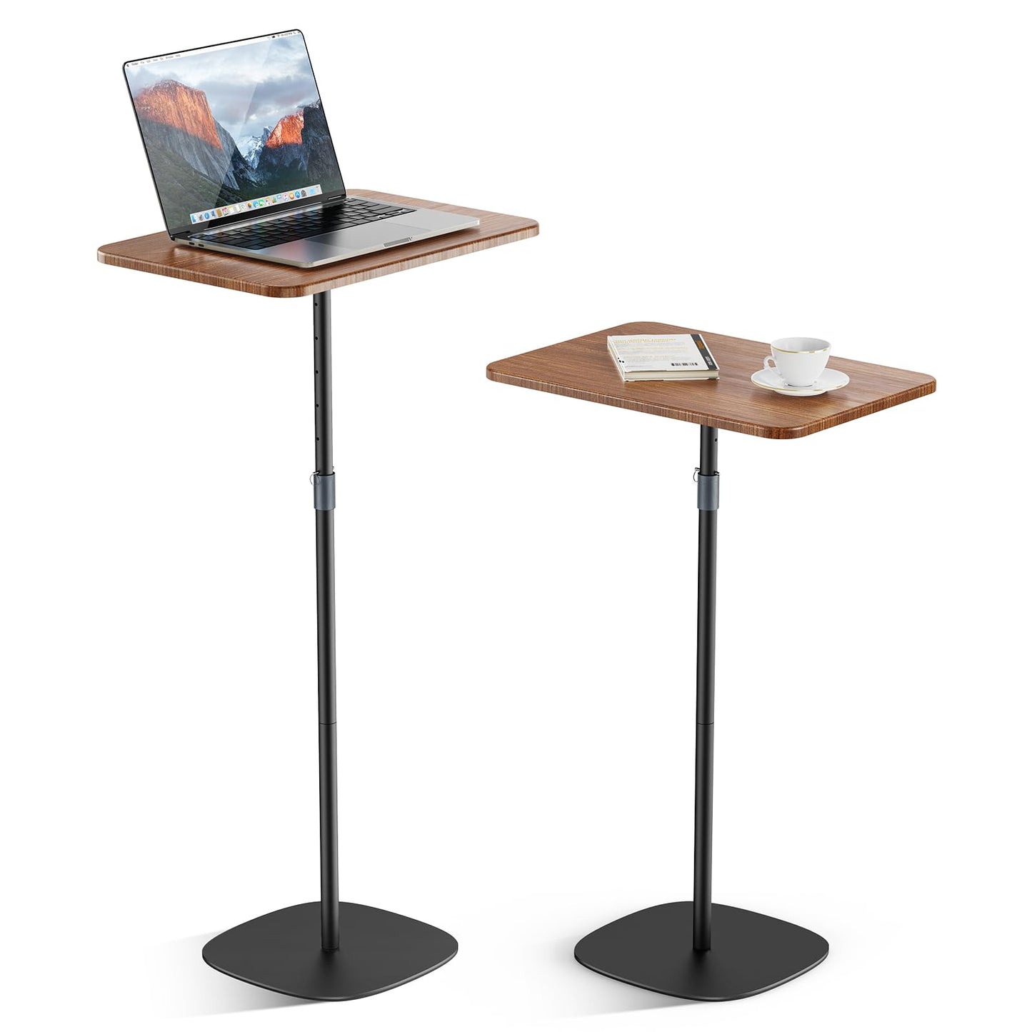 POLESTO Portable Laptop Floor Stand, Bedside/Sofa Table with Height Adjustable 18''~47'', Sleek Wooden Lectern Standing Desk Mobile Podium for Home, Office, School, Black