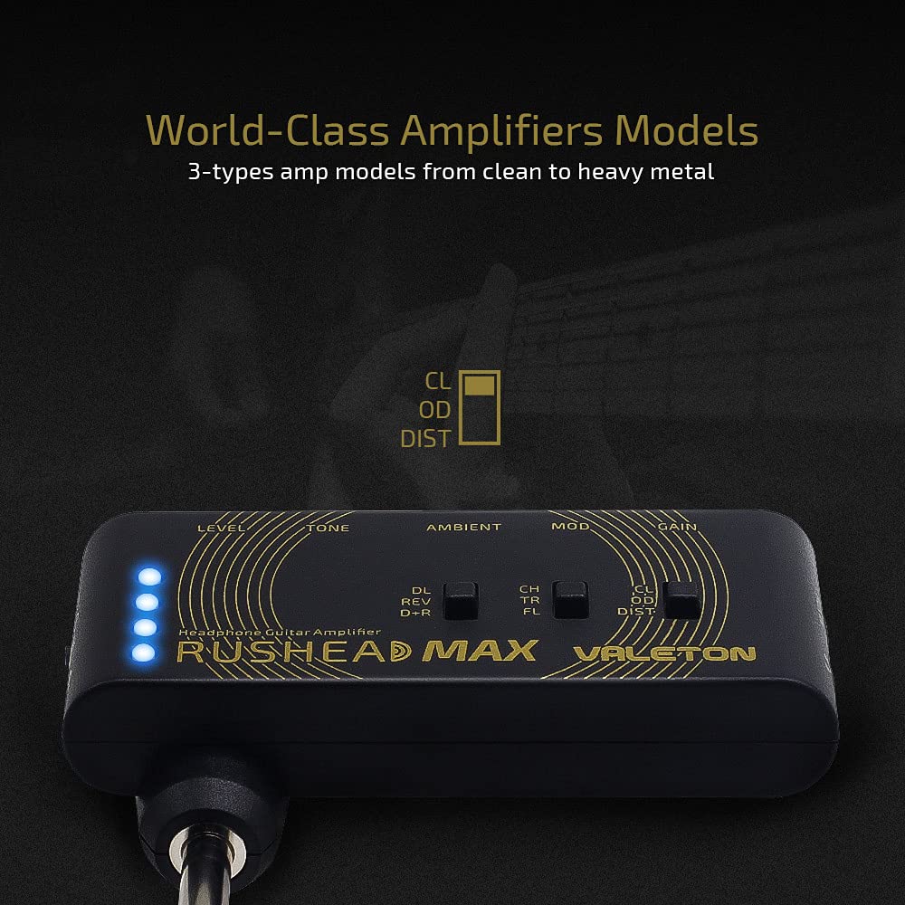 Valeton Rushead Max USB Chargable Portable Pocket Guitar Bass Headphone Amp Carry-On Bedroom Plug-in Multi-Effects