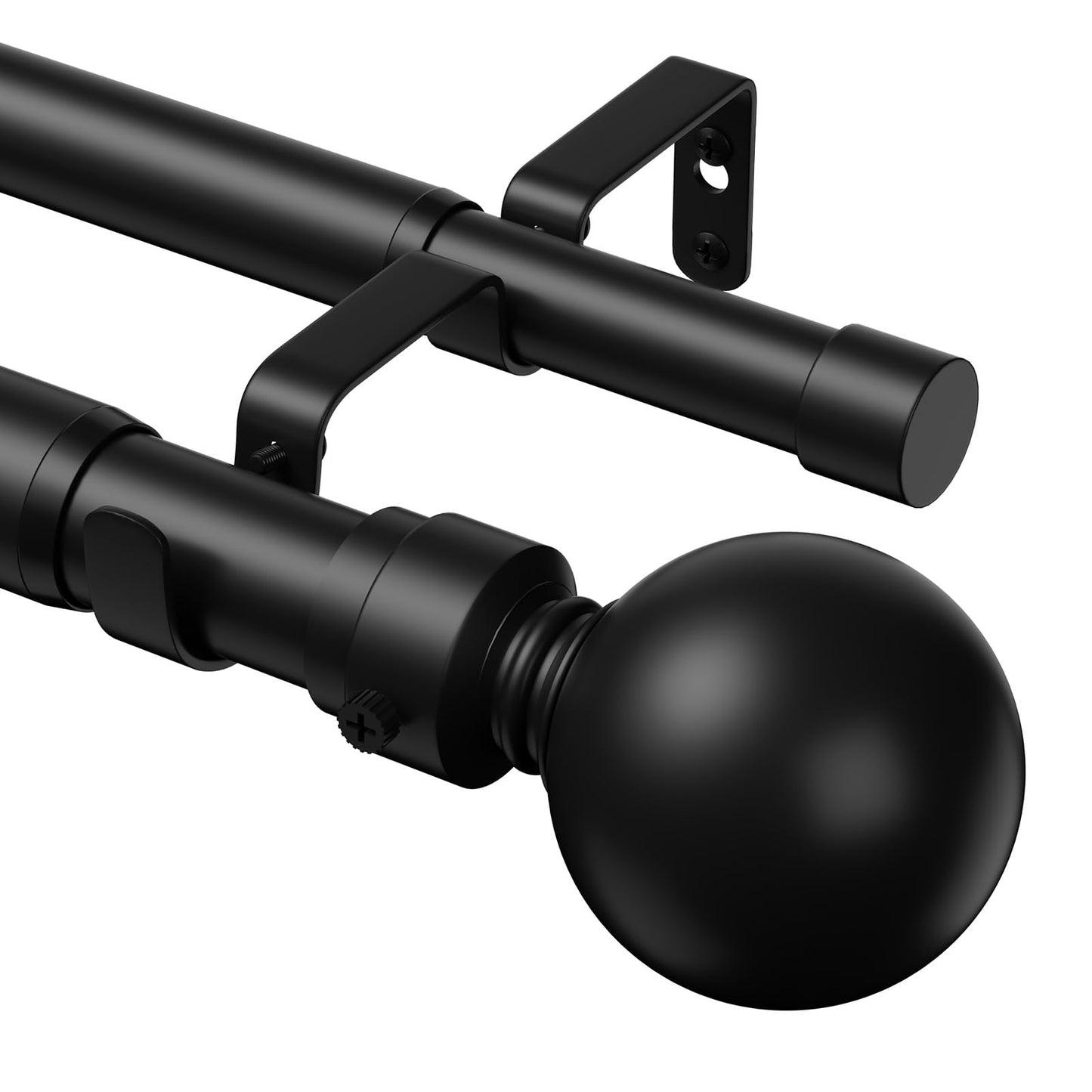 Pesenp 1” Diameter Double Curtain Rod 56-120 Inch, for 48-119 Inch Windows, Adjustable Splicing Black Curtain Rod, Extra Long Heavy Duty Drapery Rod for Living Blackout and Room Darkening Panels
