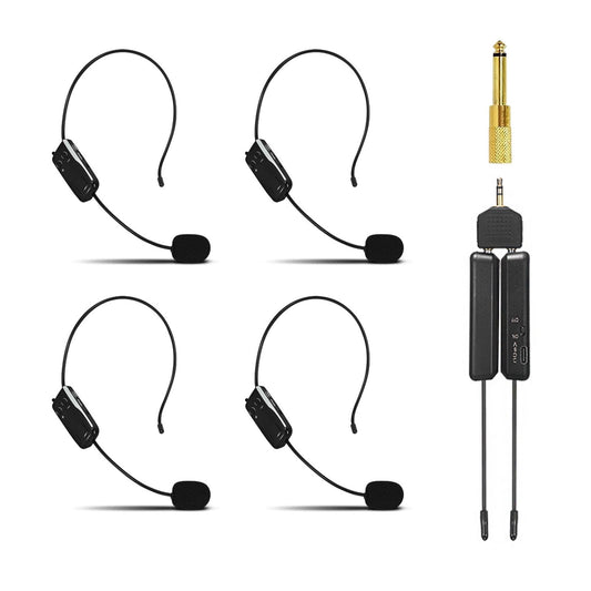 MICVISTA 4-Person Wireless Microphone System, 2.4G Wireless Earphone Microphones and Handheld Microphones 2-in-1 Speaker Audio Amplifier PA System for Teacher Tour Guides Fitness Trainer