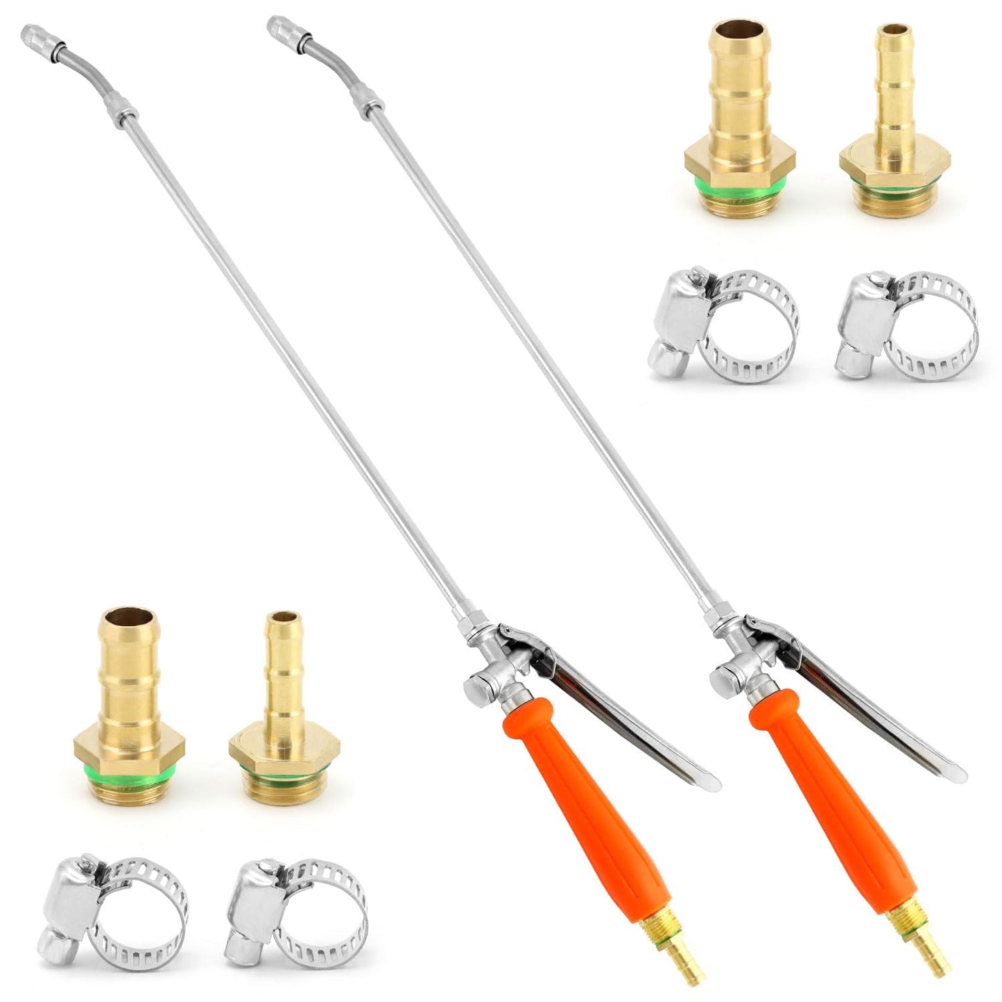 QWORK 2Pcs All Metal Replacement Sprayer Wand Kit - 29 Inch, Adjustable Nozzle, Brass Barbs Match 3/8'' & 1/4'' Hoses, Universal Sprayer Wand with Shut off Valve & 2 Hose Clamps