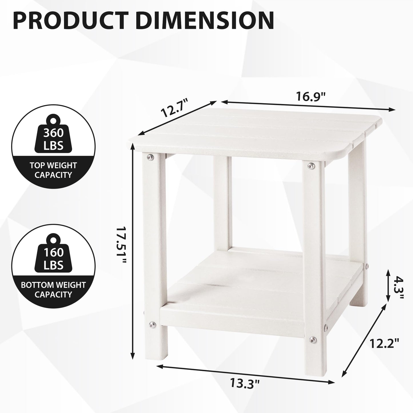 Sundale Outdoor Small Side Table, Patio All Weather Small Adirondack End Table HDPE Water Resistant 2 Tier Rectangular Outside Table for Pool, Garden, Beach, White
