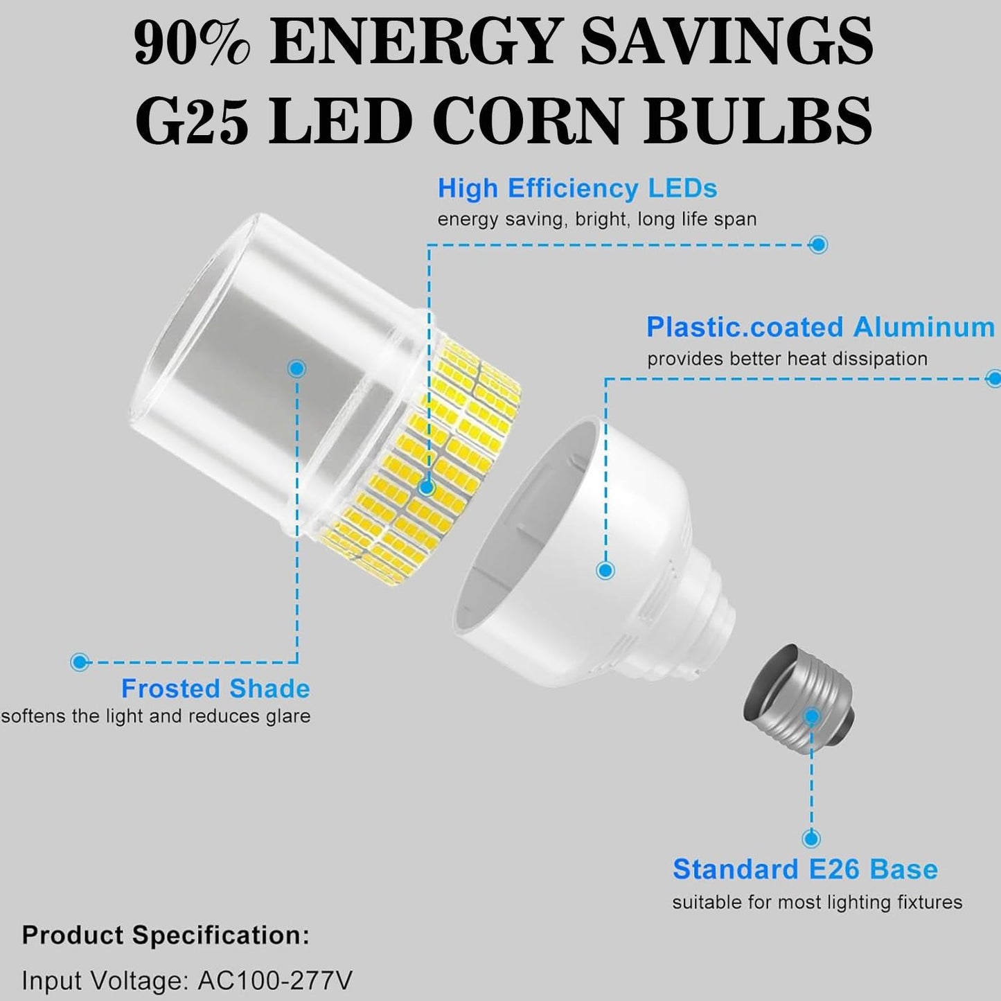 700W Equivalent 10500LM Corn Bulbs (1-Set) - 90% Energy Saving, IP65 Waterproof, 70W E26/E39, 5000K Daylight, Warehouse Light, ETL/FCC/ROHS/CE Certified, Not Dimmable