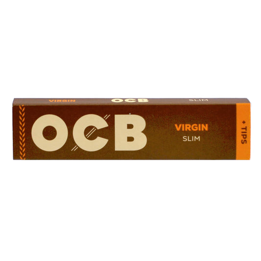 OCB Virgin Unbleached Rolling Papers Slim + Filters (44mm x 109mm) - 32 packs of 32 papers + 32 filters