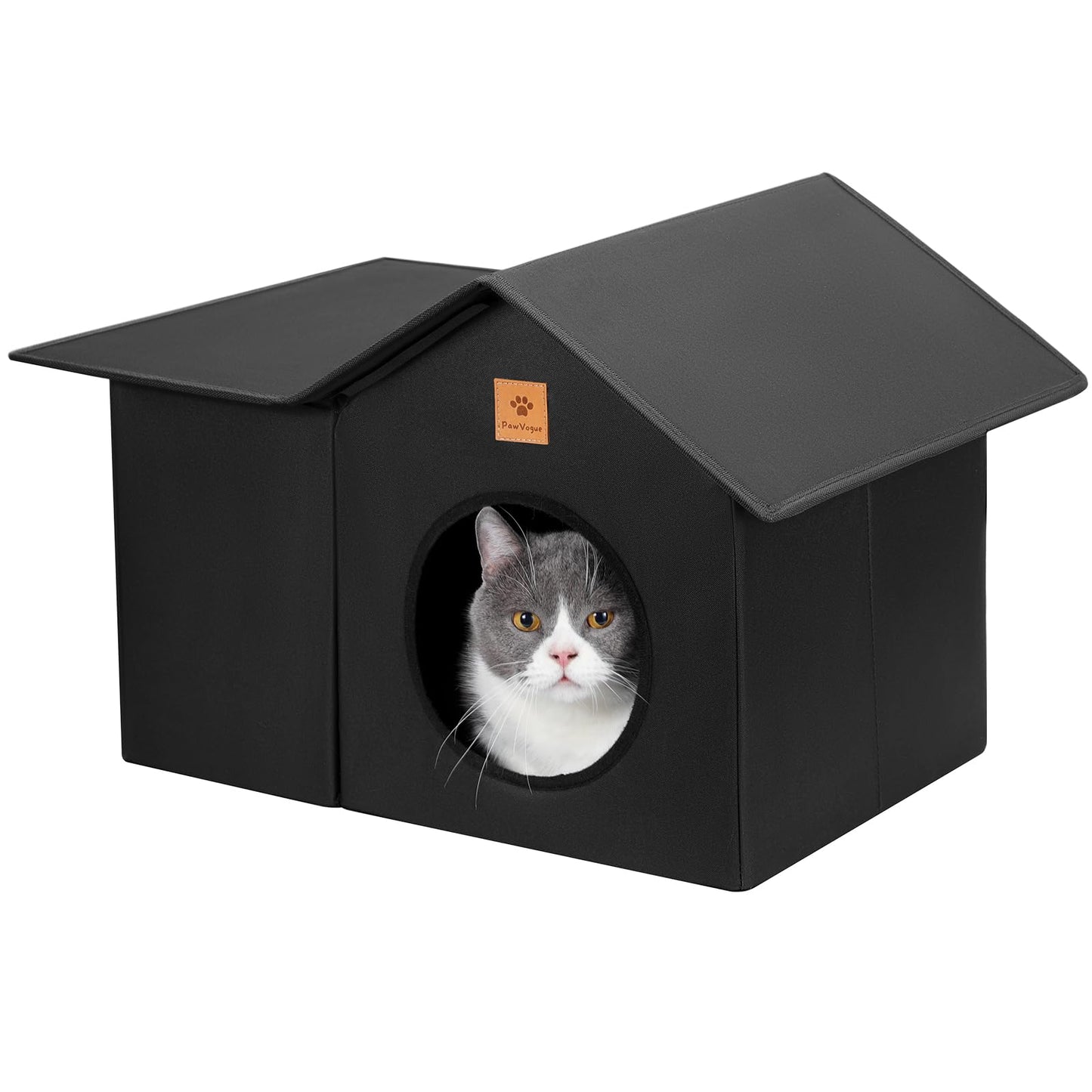 PawVogue Outdoor Cat House, Weatherproof & Insulated Cat Houses for Outdoor Cats with Waterproof Oxford Fabric and Density Board - Black