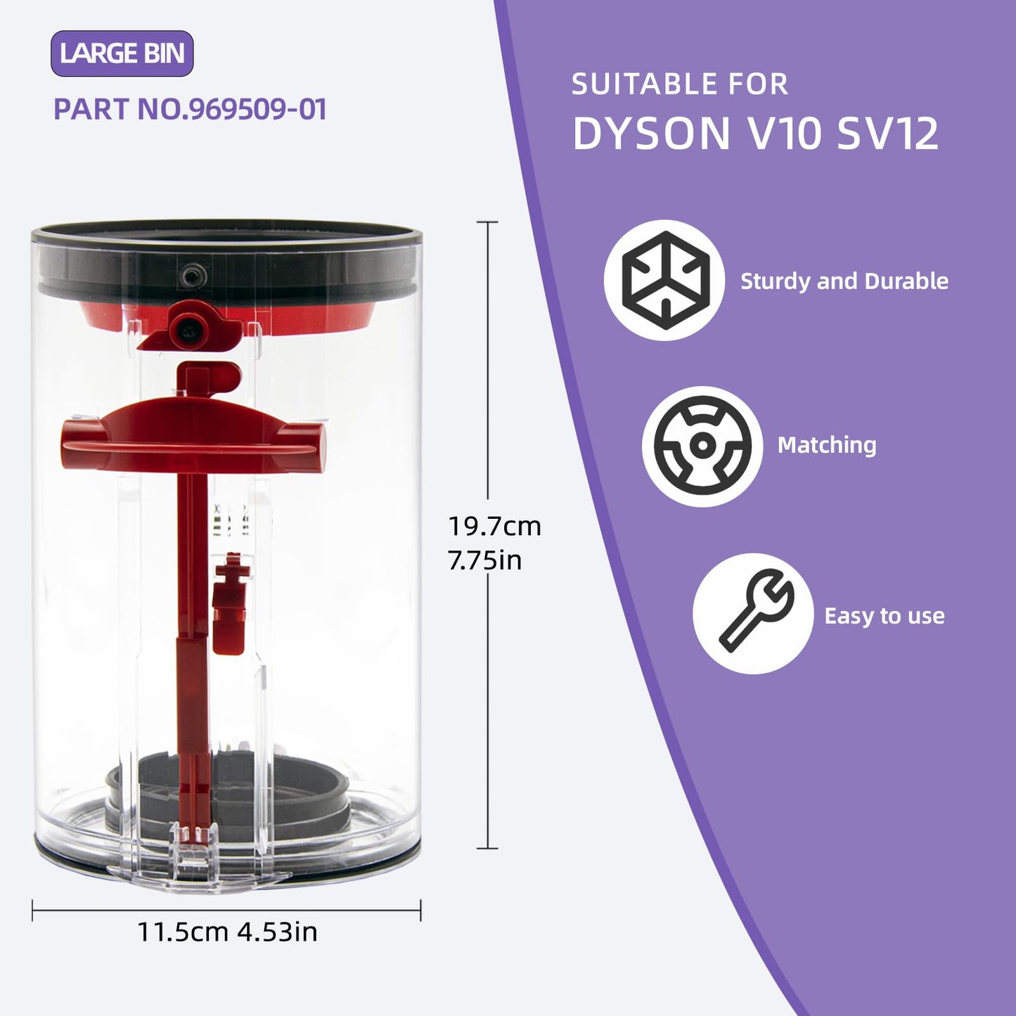 Gloate Dust Bin Replacement for Dyson V10 SV12 Animal and Absolute Vacuum Cleaner, Large Dirt Cup Container Dustbin Basket for Dyson No.969509-01