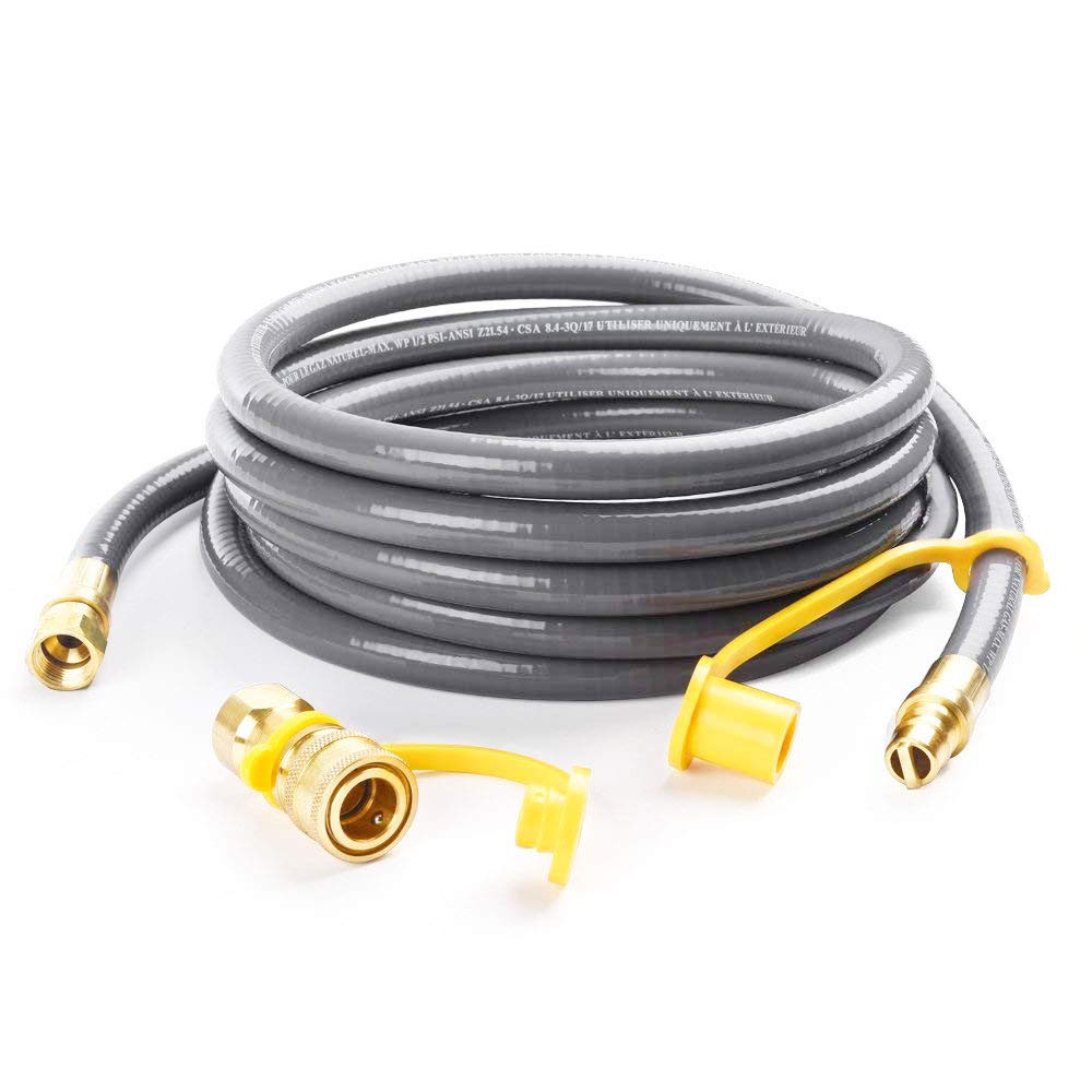 36FT Natural Gas Grill Hose with 3/8 Male Flare Quick Connect/Disconnect Fittings for Most Grill, Fire Pit, Patio Heater, Pizza Oven (36FT Gray)