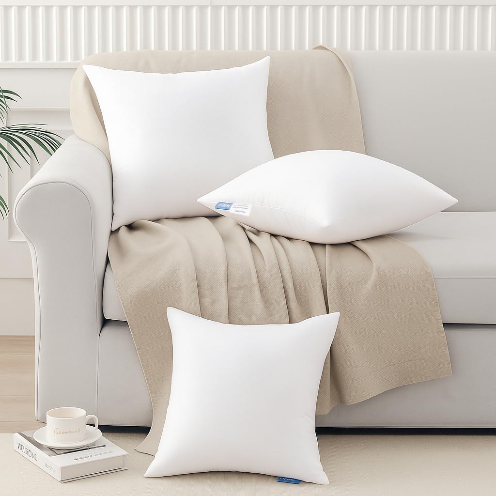 Leeden 20x20 Pillow Inserts Pack of 4, 20 Inch Throw Pillow Inserts, Soft Fluffy Decorative Square Throw Pillows for Couch, Sofa, Bed, and Home Decor White Pillows
