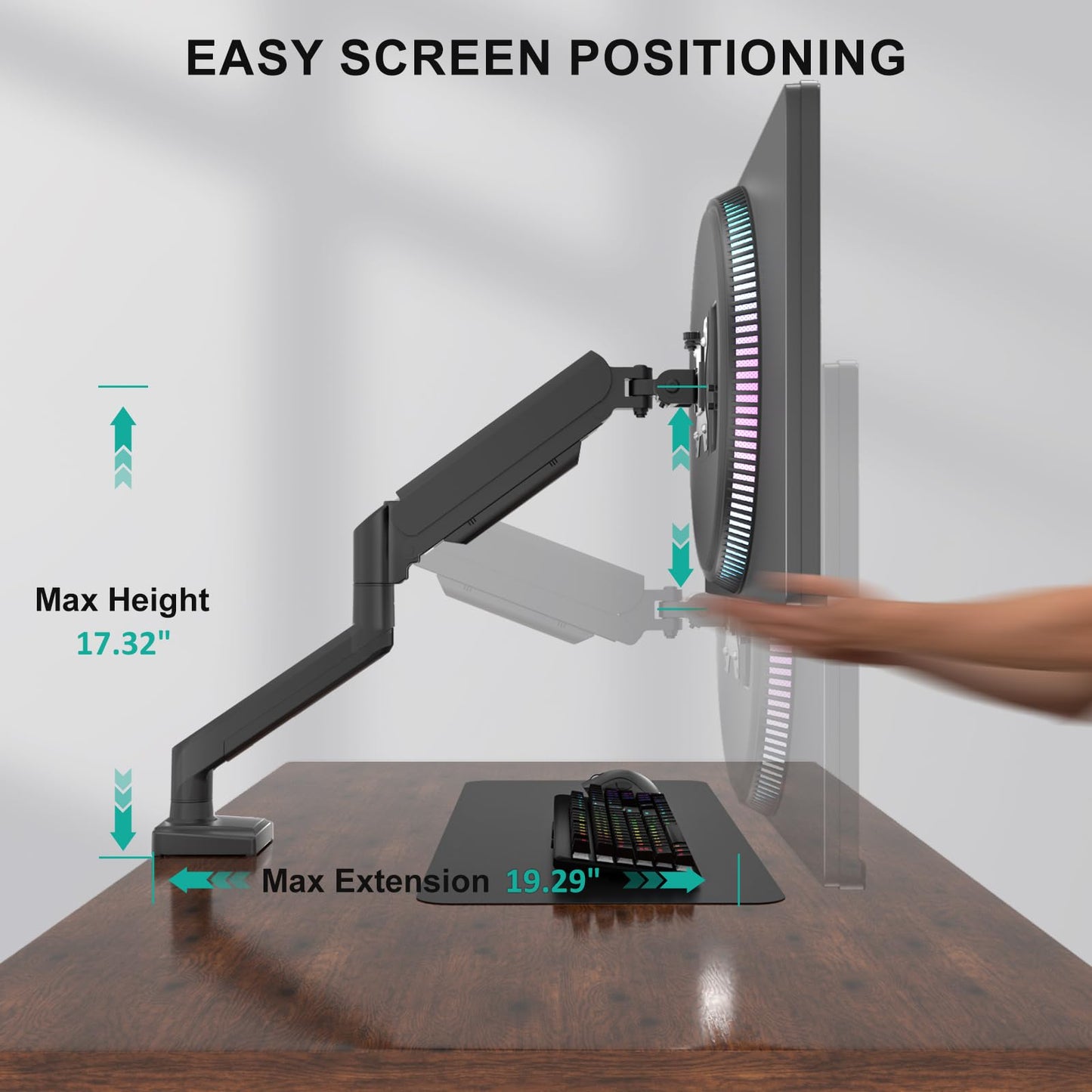 WALI Single Monitor Arm for 13-34 inch Screens, Ergonomic Monitor Mount up to 12kg/26.4lbs, Adjustable Monitor Arm Desk Mount with Clamp and Grommet Base, VESA 75/100mm (GSMP001N), Black