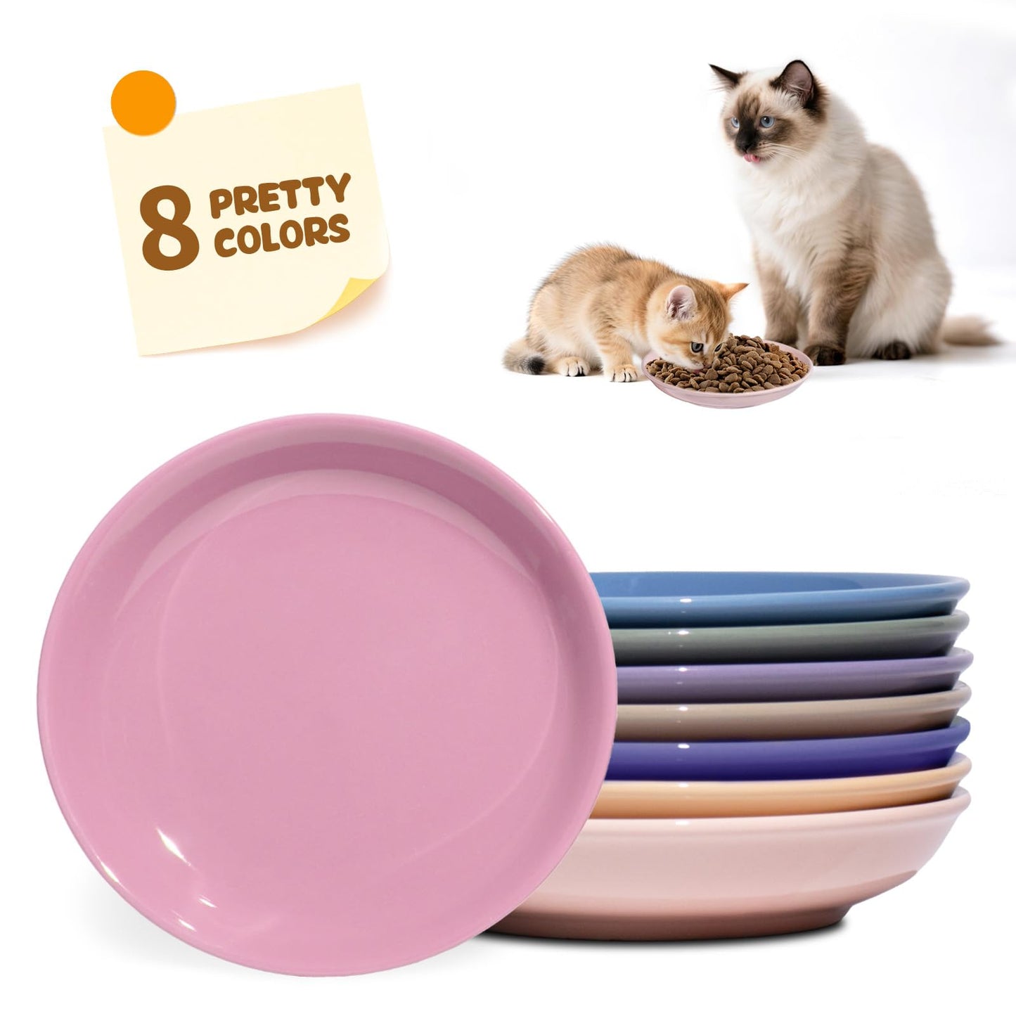 HSIGIO Ceramic Cat Food Bowl, Colorful Cat Bowls Whisker-Friendly, 5.9" Shallow Wide Kitten Plates, Easy to Clean Indoor Feeding Dishes