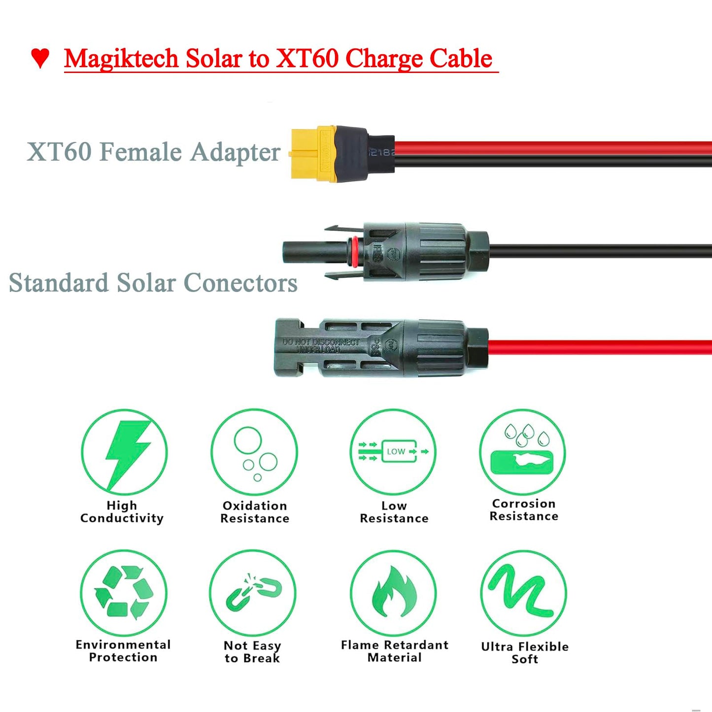 12AWG 12FT Solar to XT60 Cable,Magiktech SolarPanel Charge Cable with XT60 Female Adapter for Power Stations Solar Generators