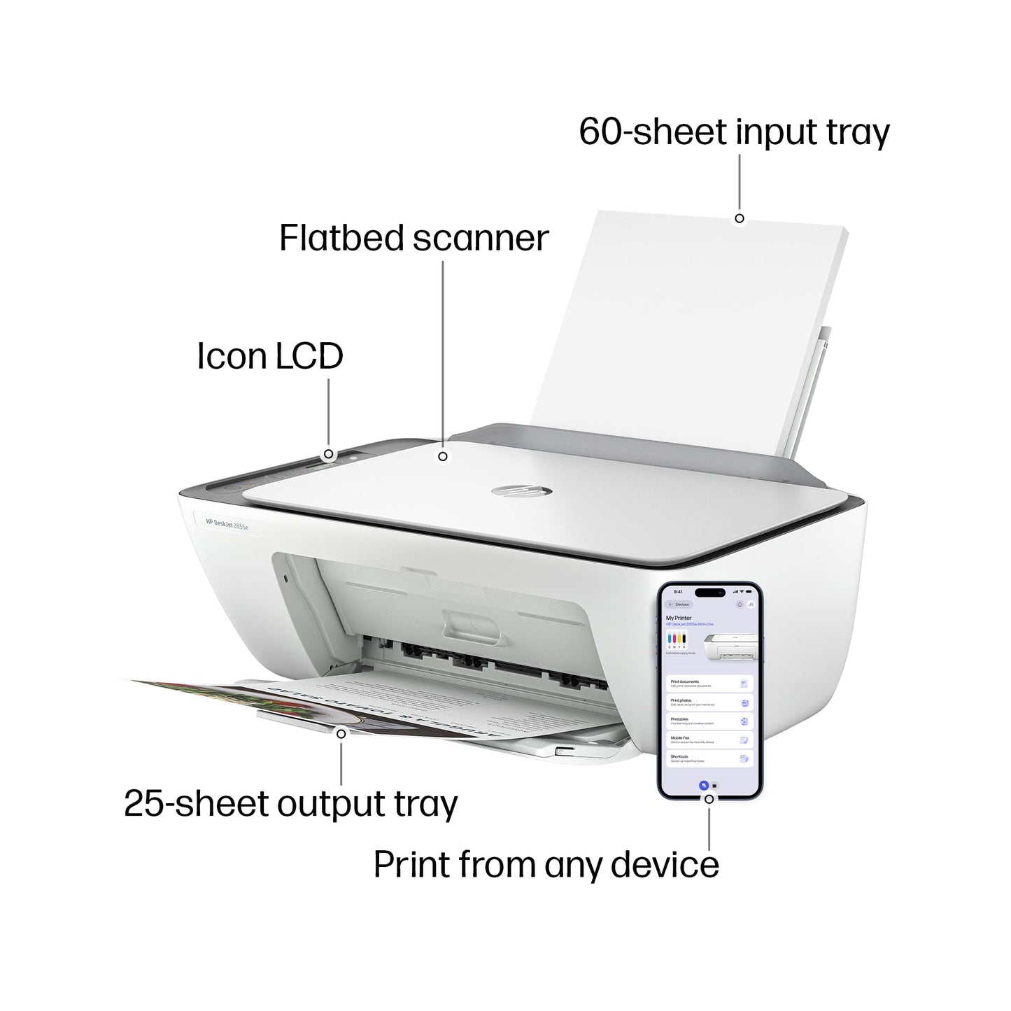HP DeskJet 2855e Wireless All-in-One Printer, Scanner, Copier