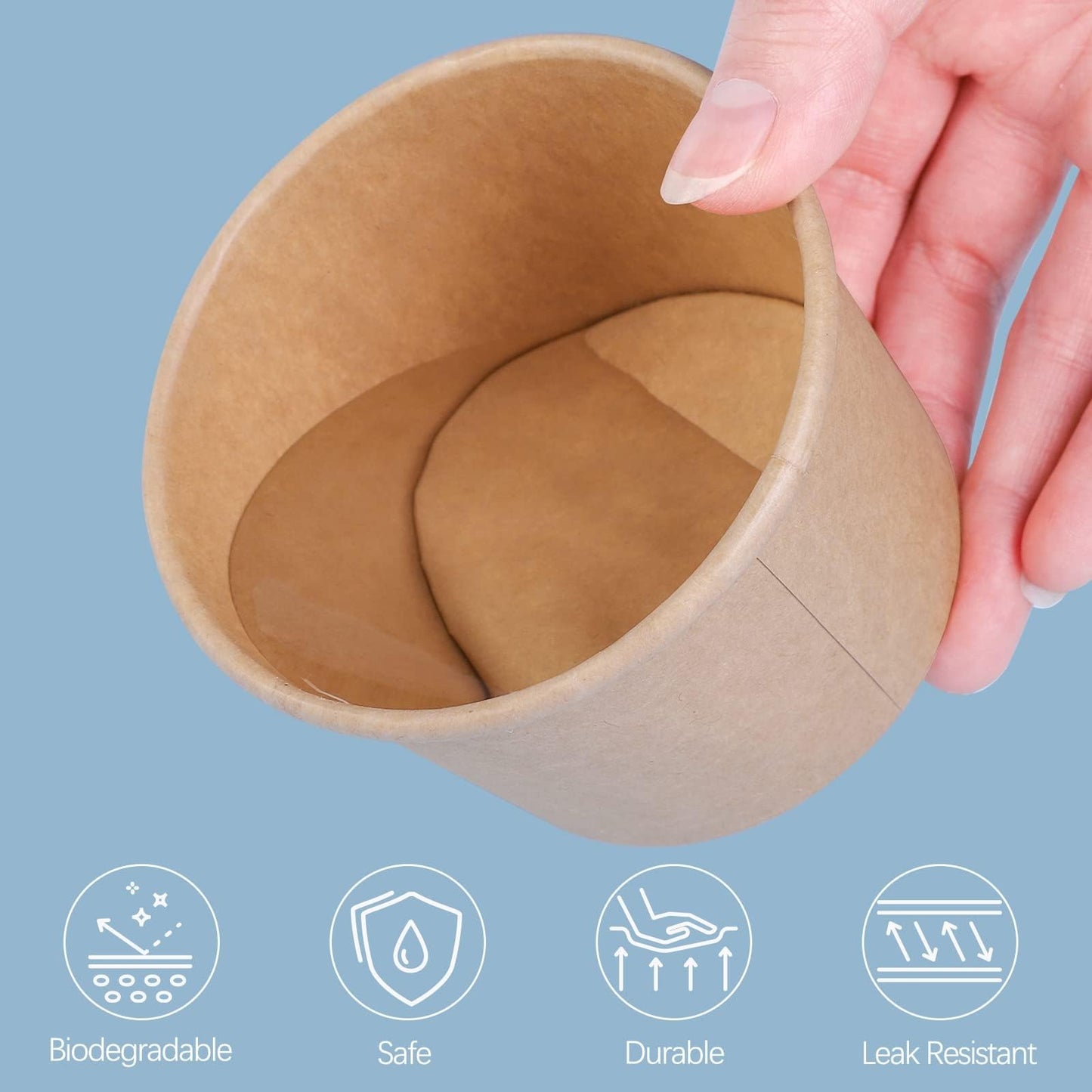 Ruisita 50 Pack Heavy Duty Soup Containers with Lids Ice Cream Bowls with Lids and Spoons 8 Ounces Disposable Soup Bowls Ice Cream Sundae Cups Kraft Paper Cups with Lids Soup Containers To Go, Brown
