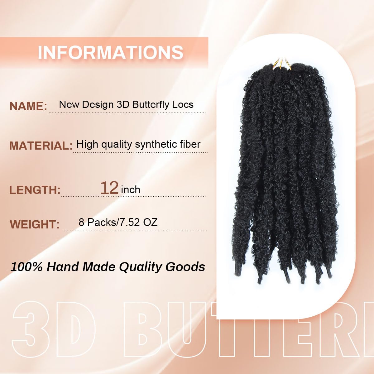12 Inch Distressed Butterfly Locs Crochet Hair, 8 Packs Pre Looped Thick Distressed Locs Crochet Hair Long Black Butterfly Jumbo Loc Light Weight Soft Faux Locs