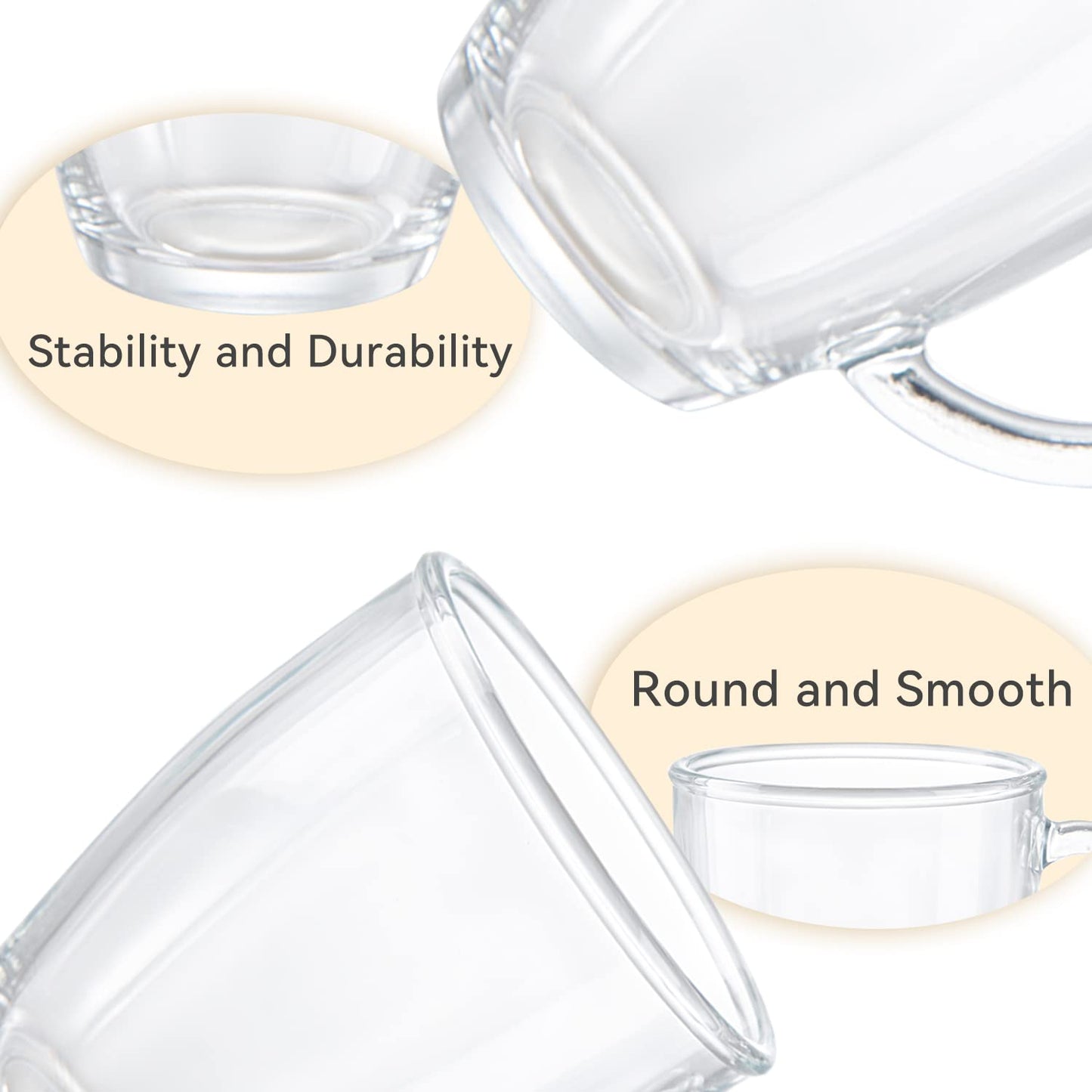 D.M DESIGN·MASTER [6 Pack,12 OZ] - Premium Glass Coffee Mugs with Handle, Transparent Tea Glasses for Hot/Cold Beverages, Perfect Design for Americano, Latte or Macchiato, Tea and Beverage.