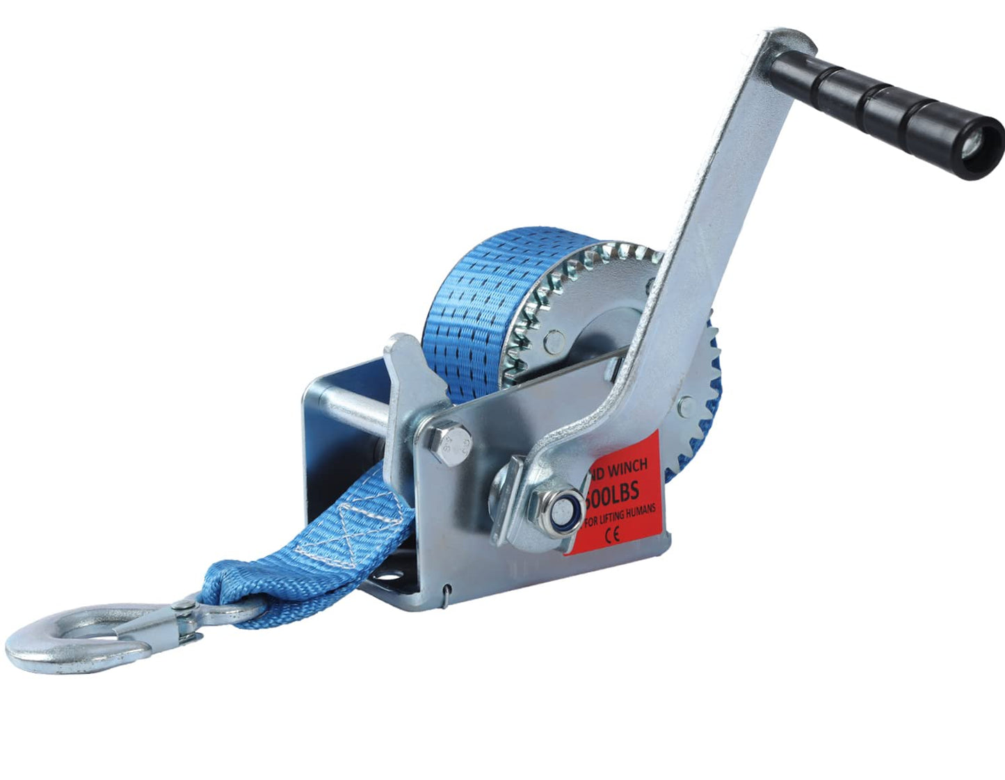 Hand Winch Heavy Duty 600lbs with Strap and Ratchet Handle Hook 2 Gear Manual Crank Towing Winch for ATV Boat Trailer Truck Auto Silver