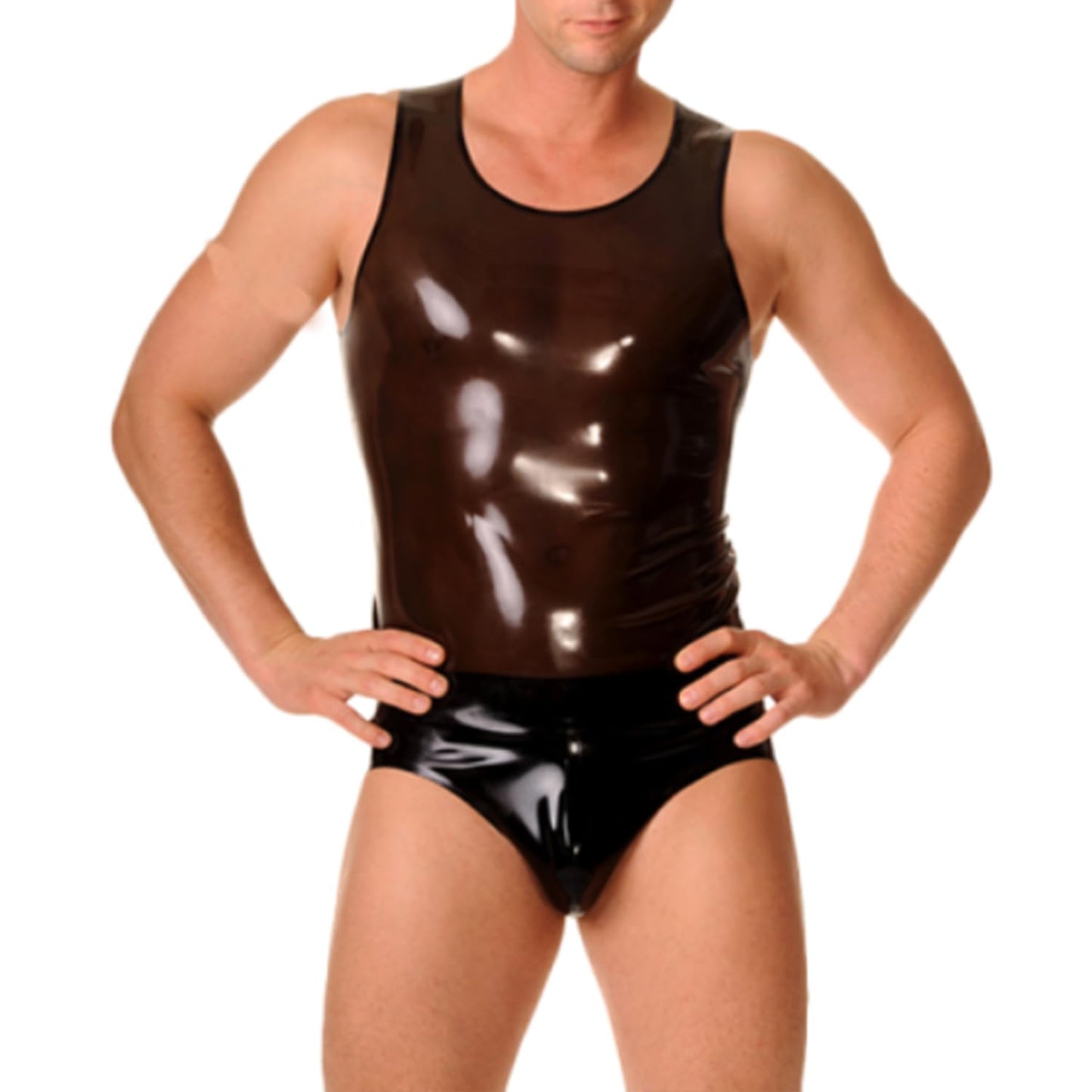 Black Latex Vest for Men,Handmade Natural Rubber T-Shirts,Suitable for Novelty Latex Club Wear, Black, Large
