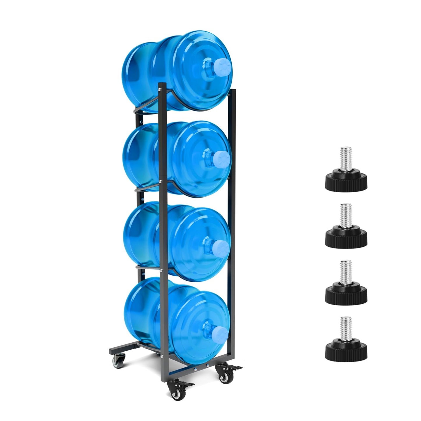 XXSJ 5 Gallon Water Jug Holder with Wheels 5 Gal Water Bottle Storage Rack Stand for Home Kitchen Office Gym Garage (4 Tier)