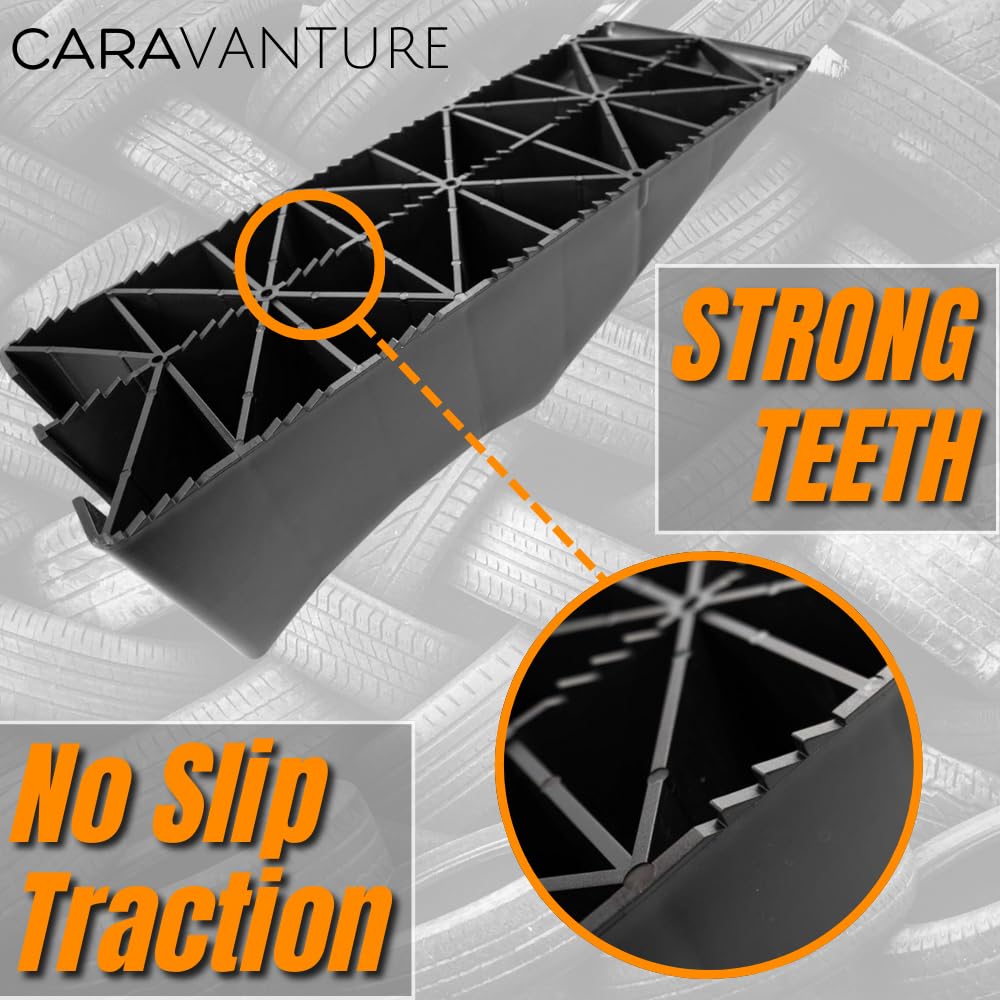 CARAVANTURE Wheel Ramp - Heavy Duty Tire Changing aid on Tandem Dual Axle Trailer - Concave RV Chock Riser with 5.5 Inch Lift, 10 Ton Lifting Capacity, Non-Slip, Change Flat with Ease - 1 Piece
