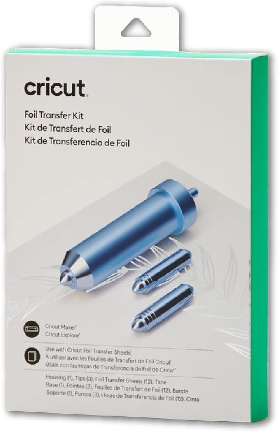 Cricut Foil Transfer Kit - 12 Sheets, 3-in-1 Tool with Interchangeable Tips (Fine, Medium & Bold), Housing & Adhesive Tape - for Maker & Explore Machines
