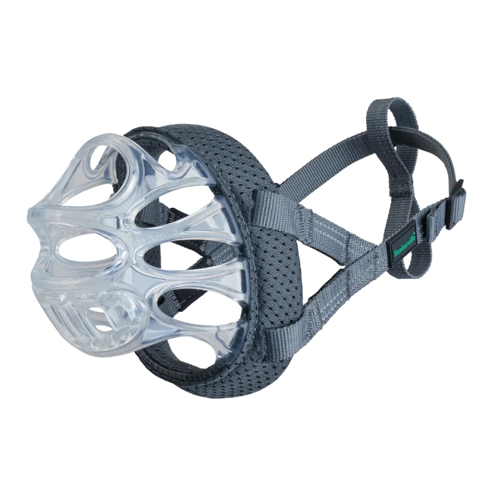 Baskerville INVISA Basket Dog Muzzle - Patented Humane Design with Facial Visibility, Padded Nose Band, Dog can Pant and Drink, Prevents Biting and Scavenging. Muzzle for Large Dogs (Size 6)