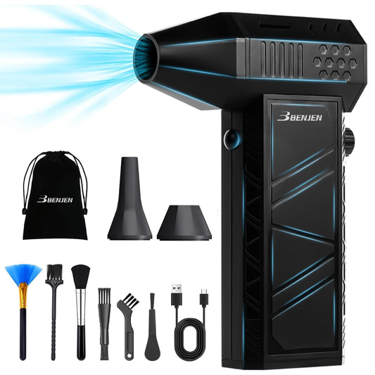 BENJEN Compressed Air Duster-150000RPM Electric Air Duster for Cleaning Keyboard & PC Infinitely Adjustable Speed Cordless Turbo Fan Turbo Dryer Blower for Car, Air Bed, Outdoors, Home.