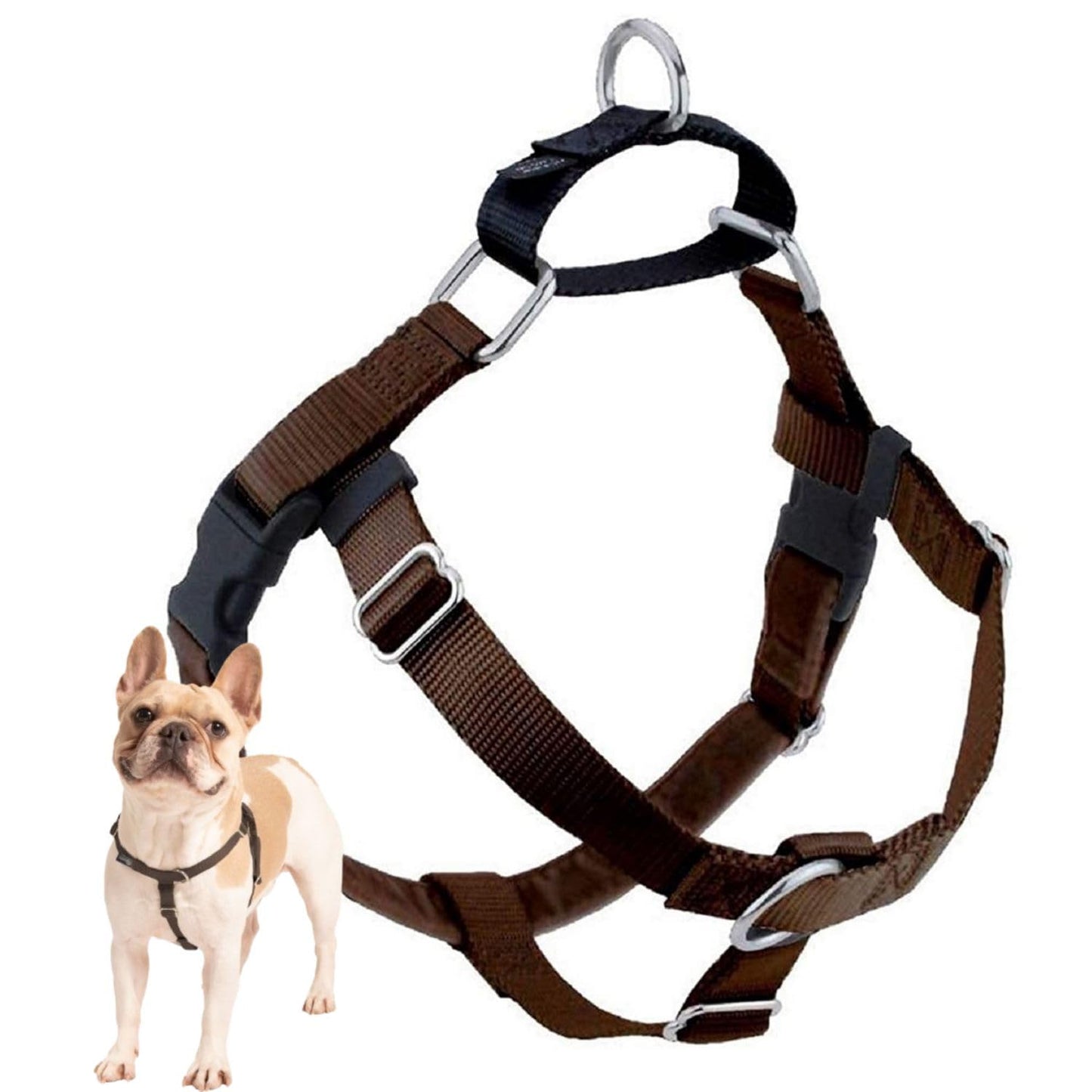 2 Hounds Design Freedom No Pull Dog Harness | Adjustable Gentle Comfortable Control for Easy Dog Walking | for Small Medium and Large Dogs | Made in USA | Leash Not Included | 5/8" SM Brown