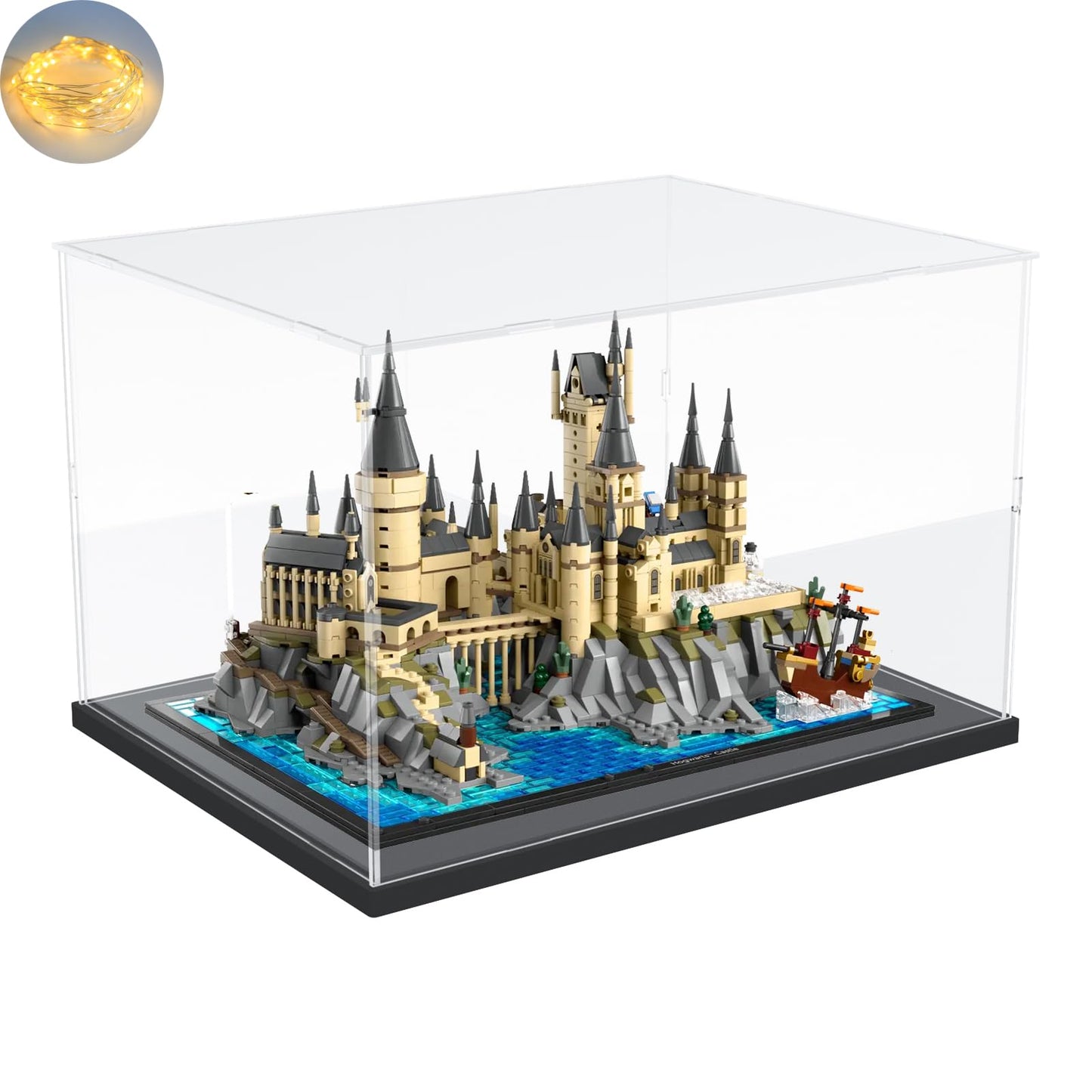 Choowin Acrylic Display Case for Lego Hogwarts Castle and Grounds 76419 for Lego Display Case Thickened Clear Display Case for Collectibles Assemble Dustproof Display Box(Black)
