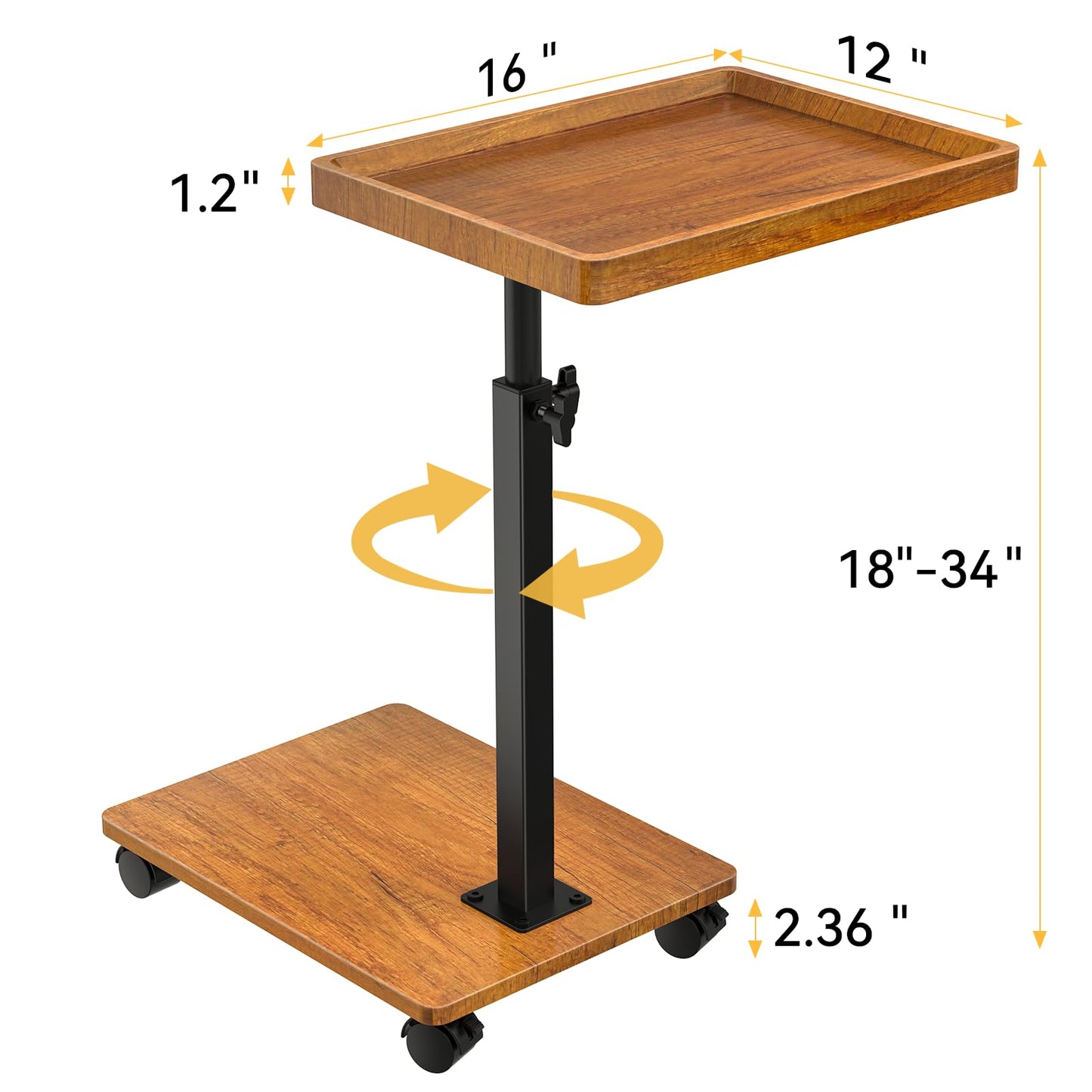 C Shaped End Table Adjustable Height, 360°Swivel TV Tray Table for Small Spaces, Rolling Couch Side Tables for Living Room, Bedroom, Bedside, Chair, Sofa, Snack