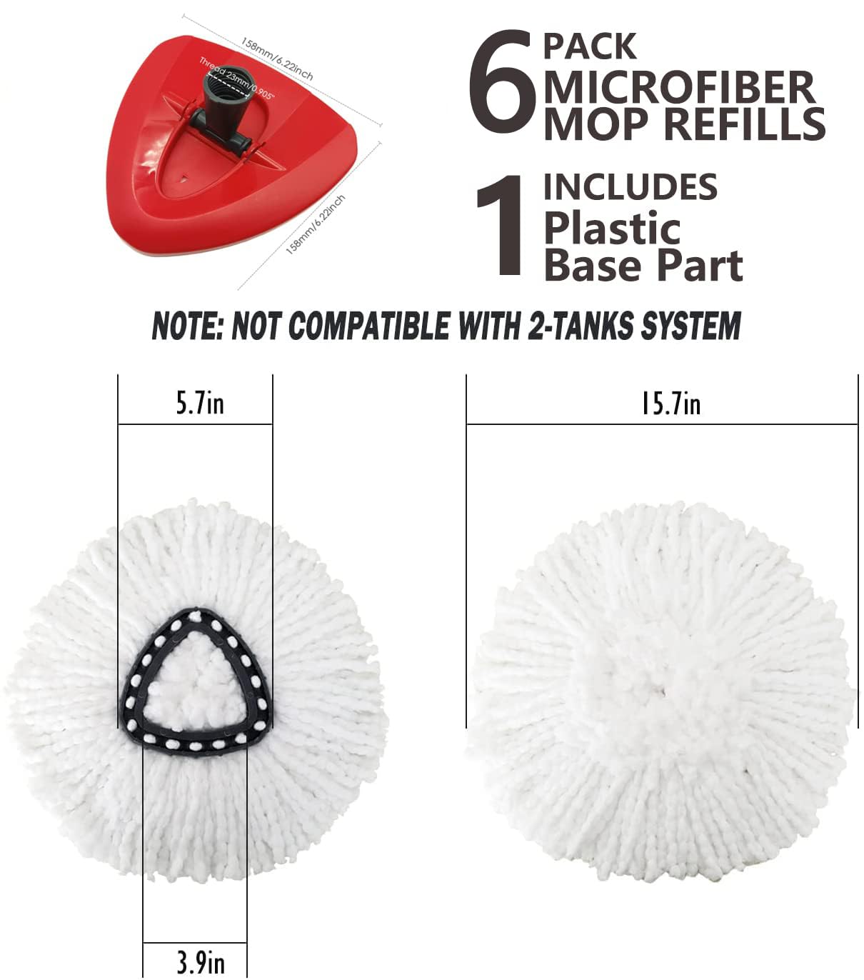 6 Pack Spin Mop Replacement Head with 1 Rotating Mop Base, EasyWring Mop Refills Compatible with Vileda Mop Replace Head, 100% Microfiber Mop Refill, Deep Cleaning Machine Washable and Easy to Replace