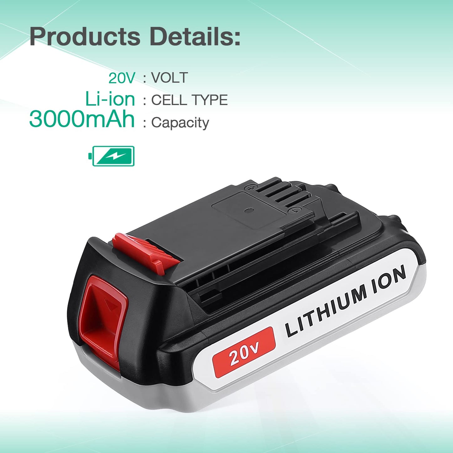 FirstPower 3000mAh 20V Battery and Charger Compatible with Black and Decker 20V Tools Replace for LBXR20 LBXR20-OPE LB20 LBX20 LBX4020 Battery and LCS1620 20V Battery Charger