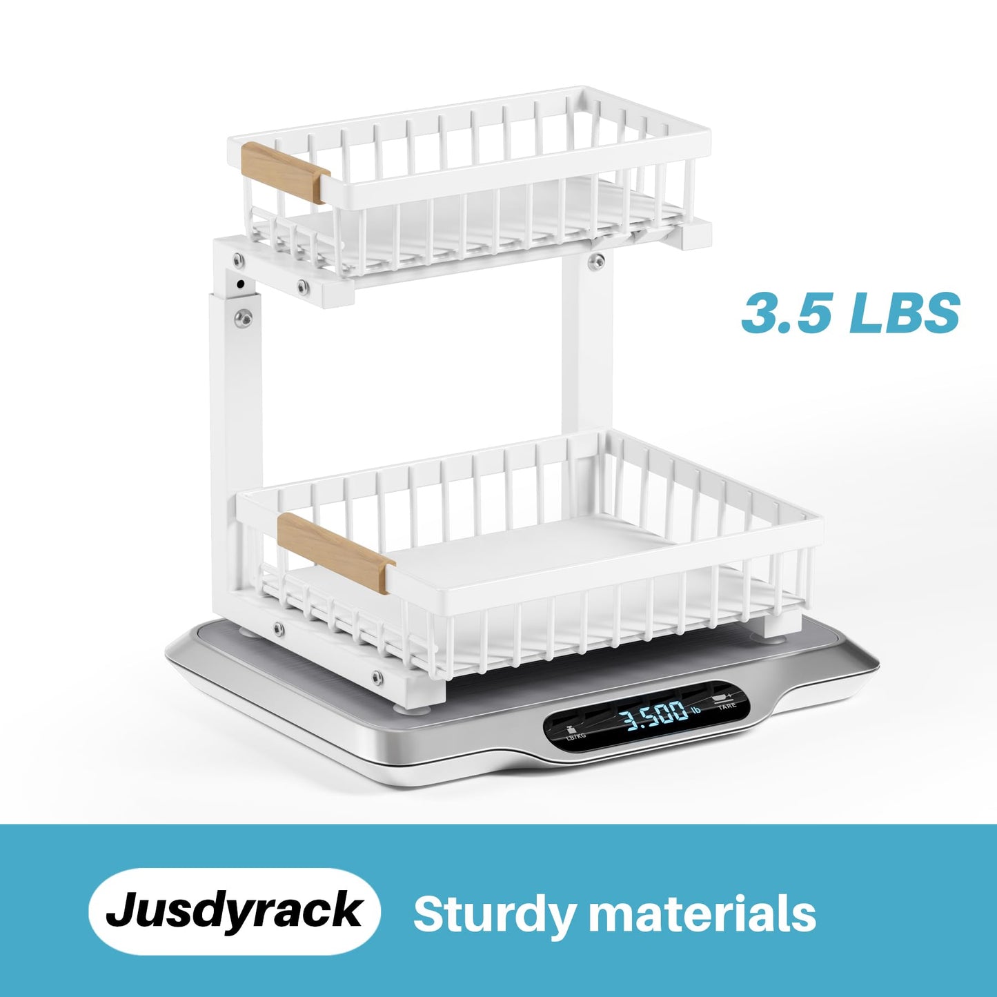 Jusdyrack 2 Packs Under Sink Organizer,Small Shelf for narrow spaces,2 Tiers Pull Out Under Cabinet Organizer,Adjustable Height,Slide Out Thickened Metal Under,White