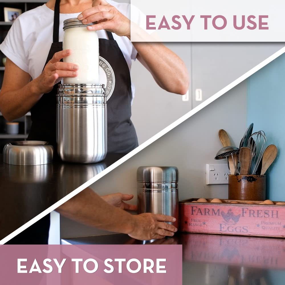 Stainless Steel Yogurt Maker with 1 Litre Glass Jar and Complete Recipe Book to Make 12+ Easy Homemade Dairy Free and Milk Yogurts