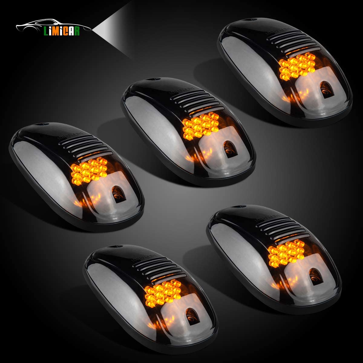 LIMICAR 5X Amber Cab Roof Marker Top Clearance Running 12LED Cab Lights Compatible w/ 03-10 Dodge Ram 1500 2500 3500 4500 11-16 Ram 1500 2500 3500 4500 5500 Pickup Trucks w/ Stock Cab Marker Lights