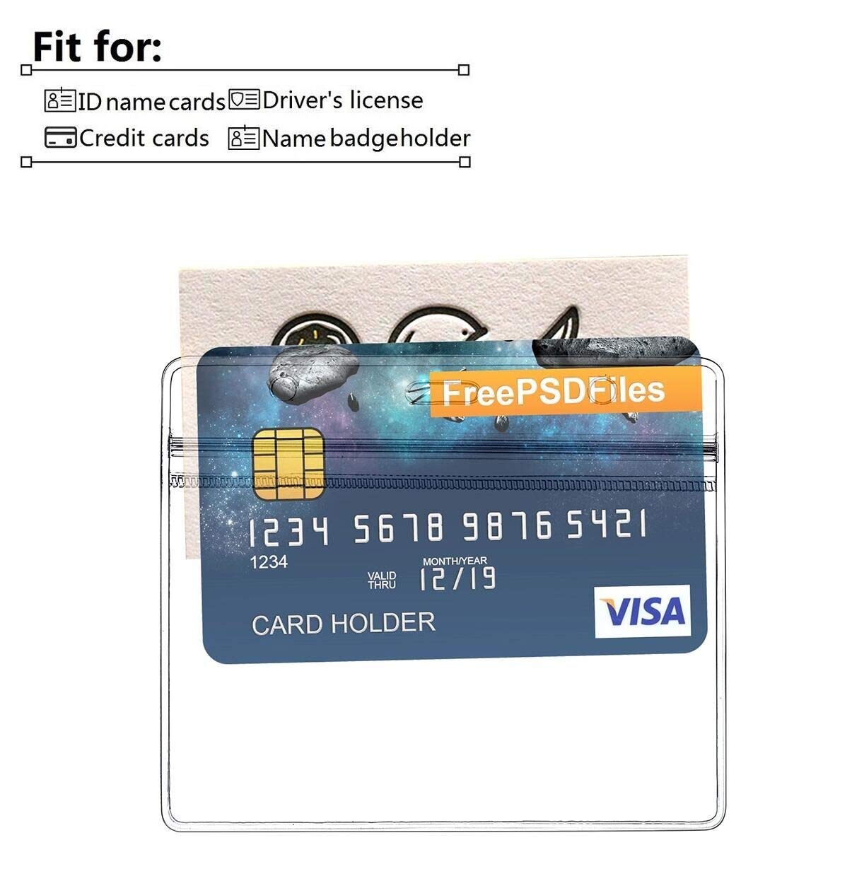 Clear Plastic Horizontal Badge Holders and Metal Badge Clips with Vinyl Straps Waterproof Name Tag PVC ID Card Holder by ZHEGUI (100 Pack, Horizontal Large 3x4)