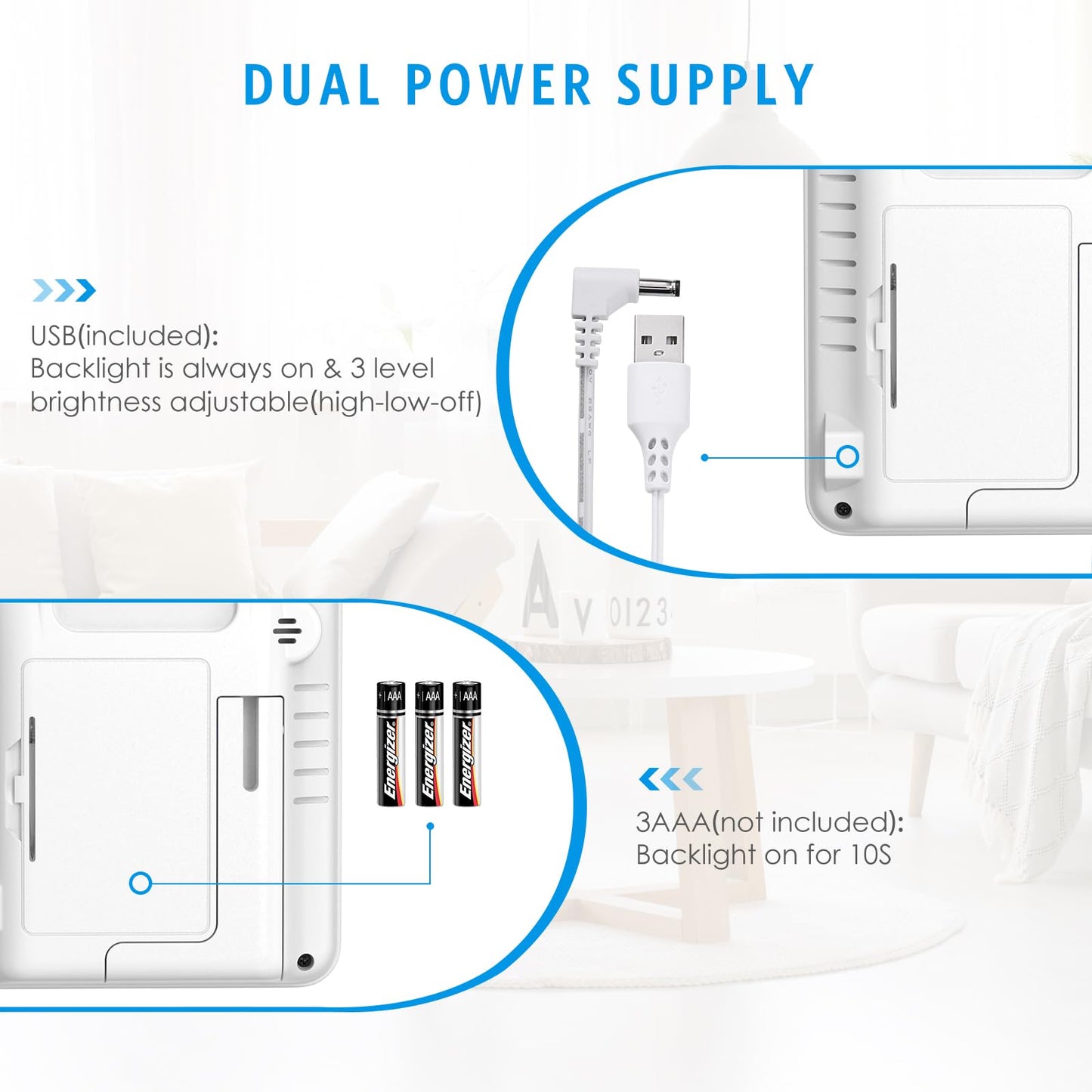AMIR Digital Weather Station, Digital Hygrometer Thermometer with 4in Large Screen Clear Backlight, Indoor Outdoor Thermometer with with 3 Remote Sensors, Thermometer Humidity for Home Patio(White)