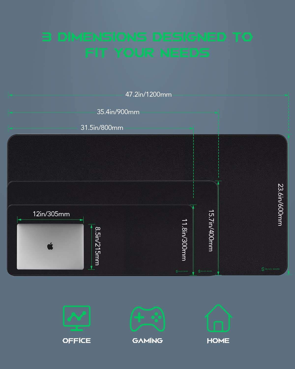 Black Shark Gaming Mouse Pad XXL (47.2"x23.6"x0.12"), Oversized Desk Mat, Non-Slip Mousepad, Super-Thick with Smooth Waterproof Surface, Anti-Fray Stitched Edges for Full Desk Pad Manta P4