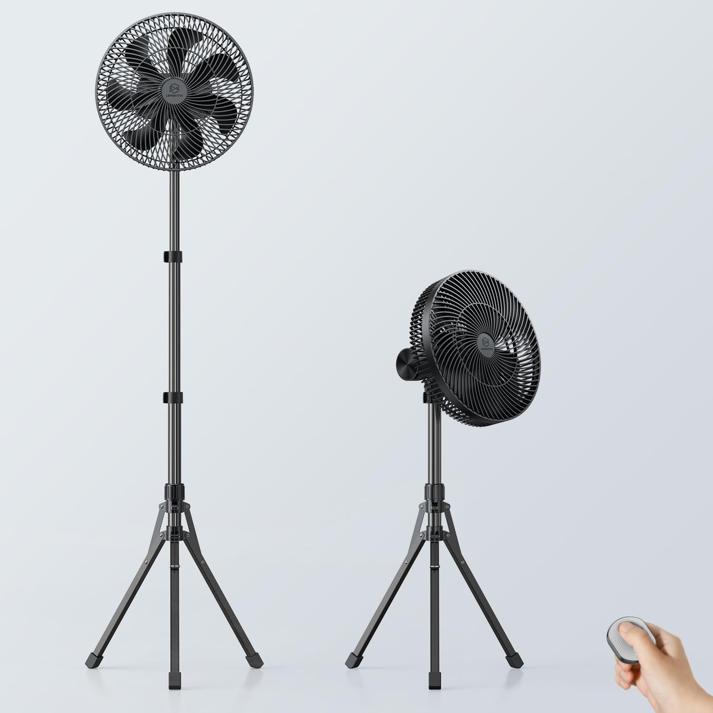 12” Portable Fan 16000mAh Battery Operated Rechargeable, Oscillating Pedestal Stand Fan, Adjustable Height, Remote Control, 4 Seeds, Timer, Cordless Fan for Travel Camping Bedroom