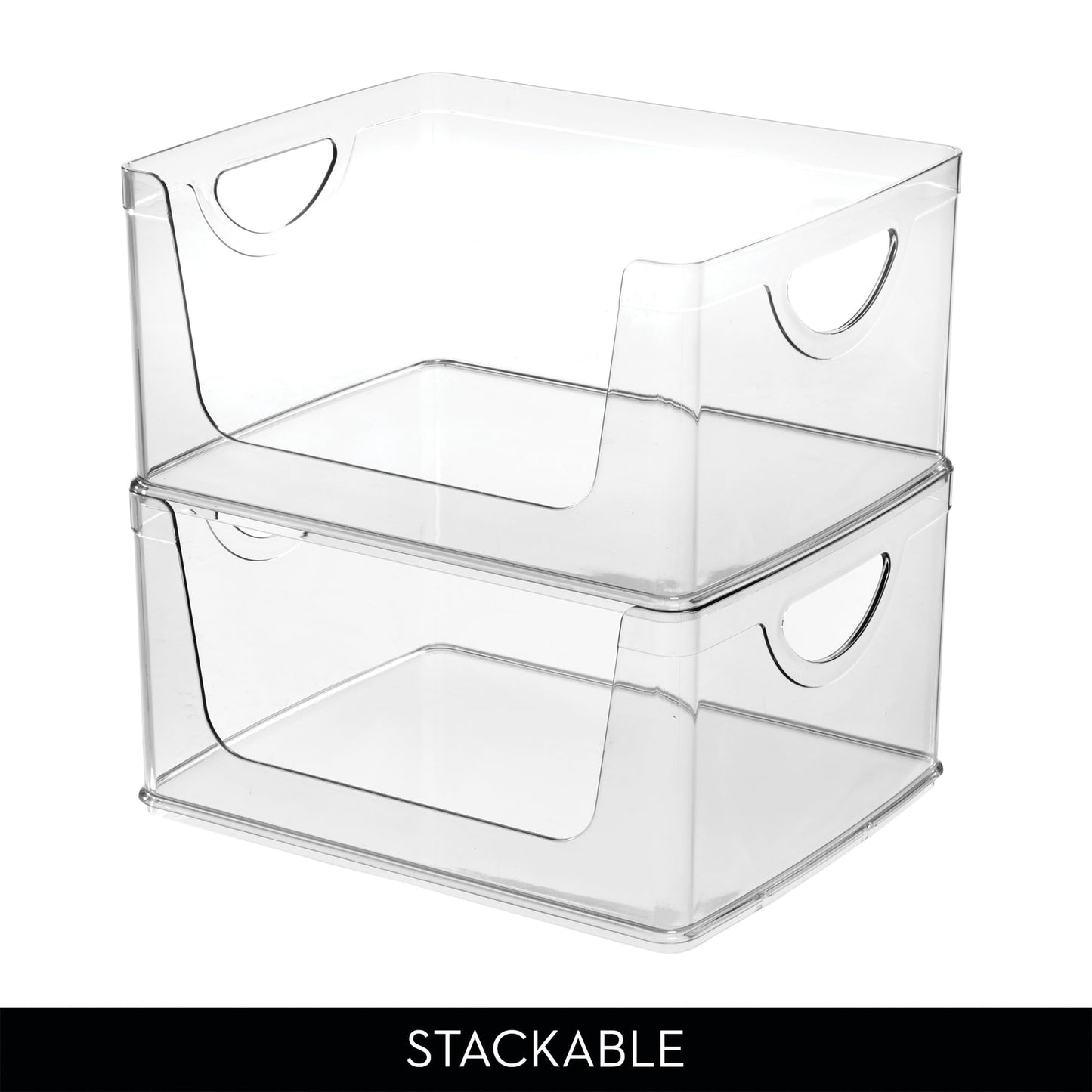 iDesign Stackable Open-Front Storage Bins with Handles for Kitchen and Pantry - Set of 4 - Clear