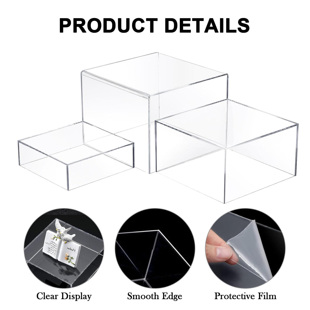 Voittozege 6 Pcs Clear Buffet Risers, 6'' 7'' 8'' Acrylic Cube Nesting Table Risers, Display Stand Box with Hollow Bottoms for Jewelry, Candy, Collectibles Food Display Risers